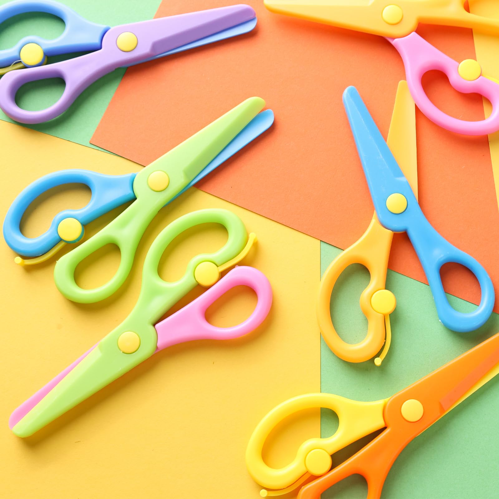 LovesTown 16PCS Kids Safety Scissors - Plastic Preschool Training Scissors for Children, Toddler Craft Scissors with Rounded Tips - Perfect for Classroom Art Projects, Homeschool Supplies & Early Childhood Development Activities