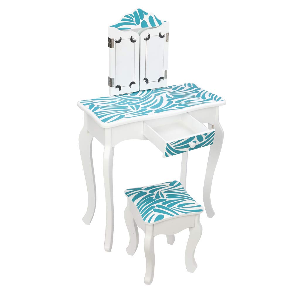 Vanity Table and Chair Set with Mirror & Drawers - 2 in 1 Makeup Dressing Table for Bedroom, White Glamorous Vanity Desk for Women - Perfect for Cosmetics Storage & Beauty Routine Organization