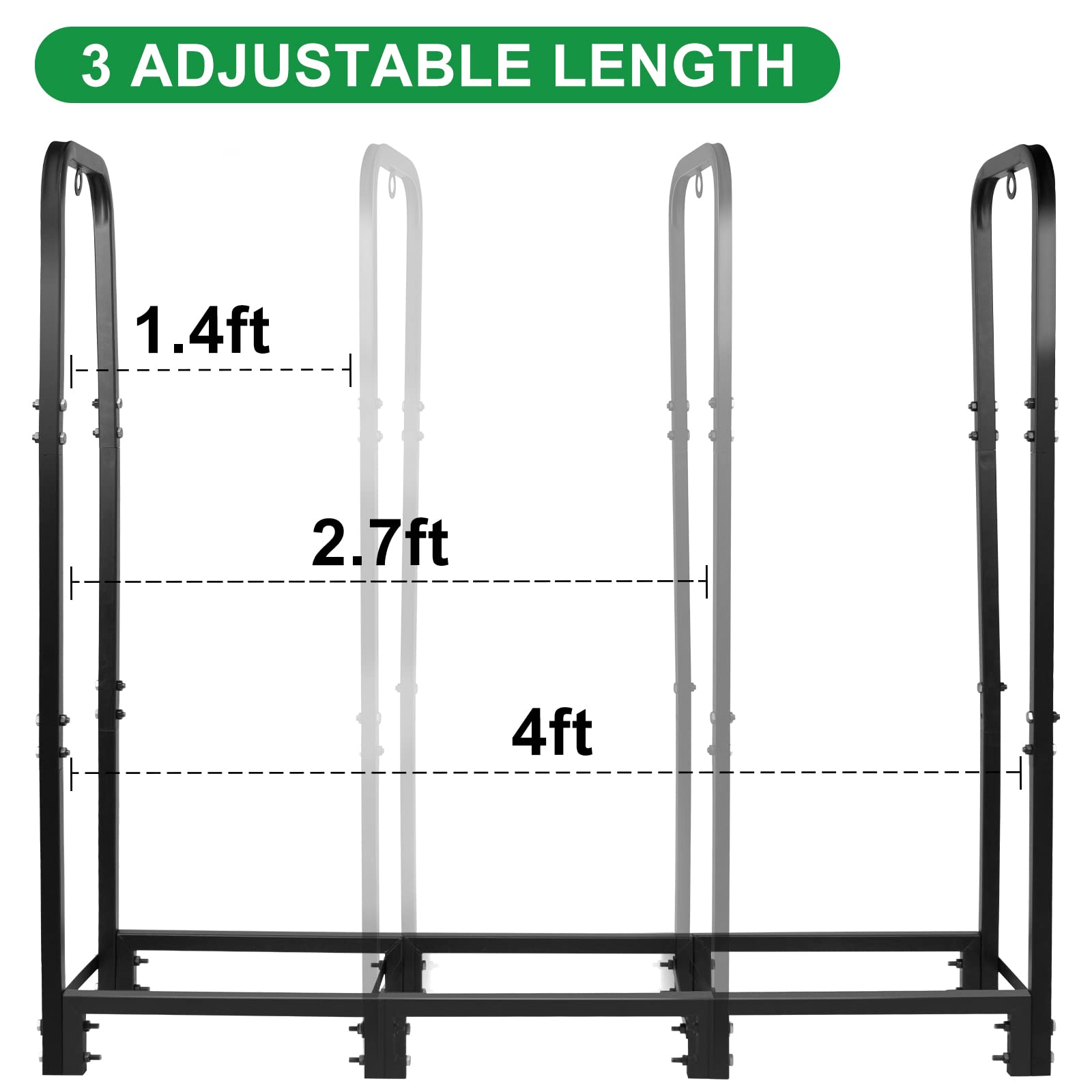 Heavy Duty 4ft Firewood Rack Stand - Indoor/Outdoor Metal Log Holder for Fireplace, Wood Storage & Stacking - Matte Black - Perfect for Patio, Backyard, and Fireplace Wood Organization