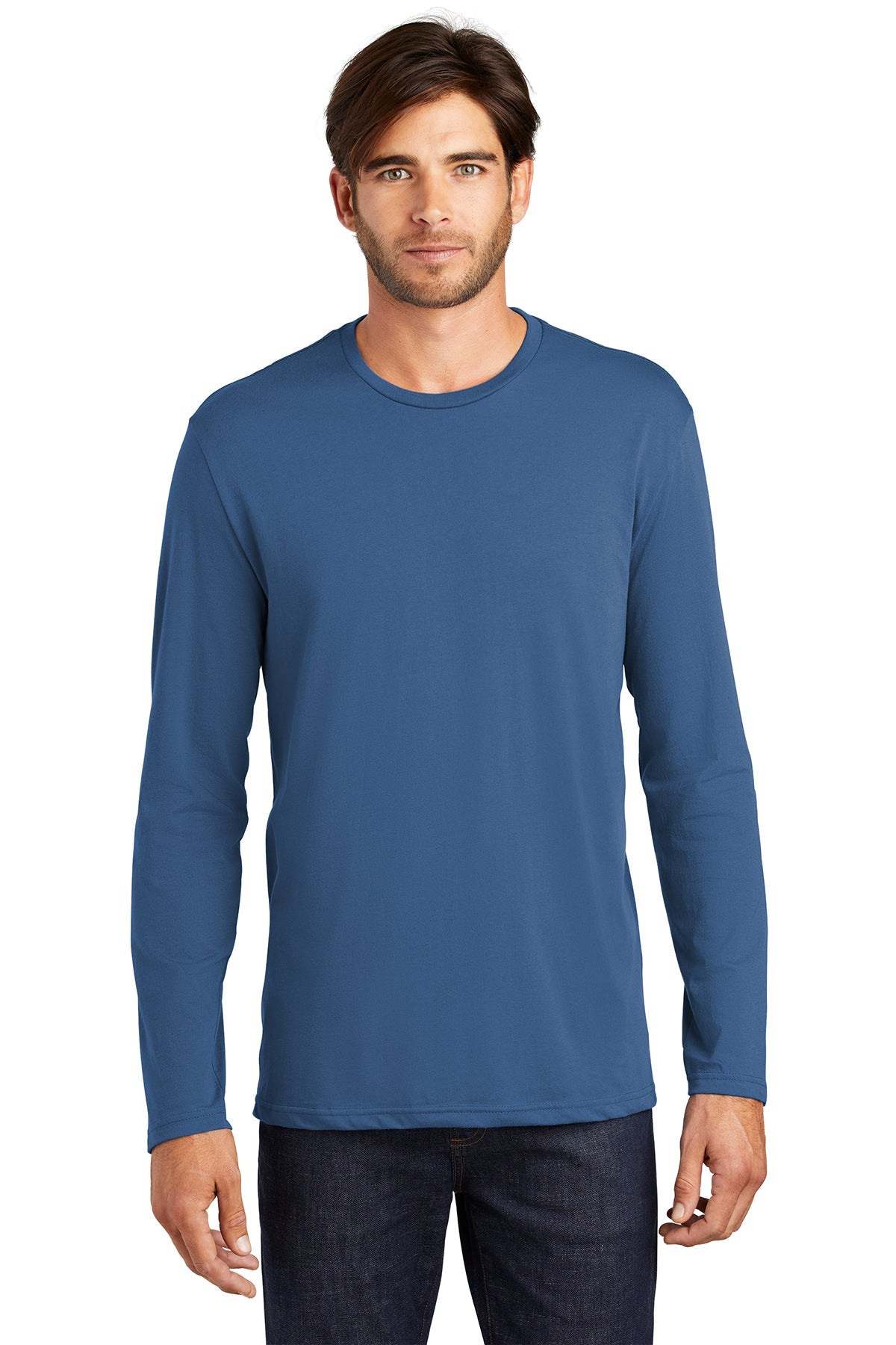 District Made Men's Perfect Weight Long Sleeve T-Shirt - Soft Breathable Fabric, Comfort Fit, Maritime Blue - Ideal for Casual Wear, Outdoor Activities & Layering