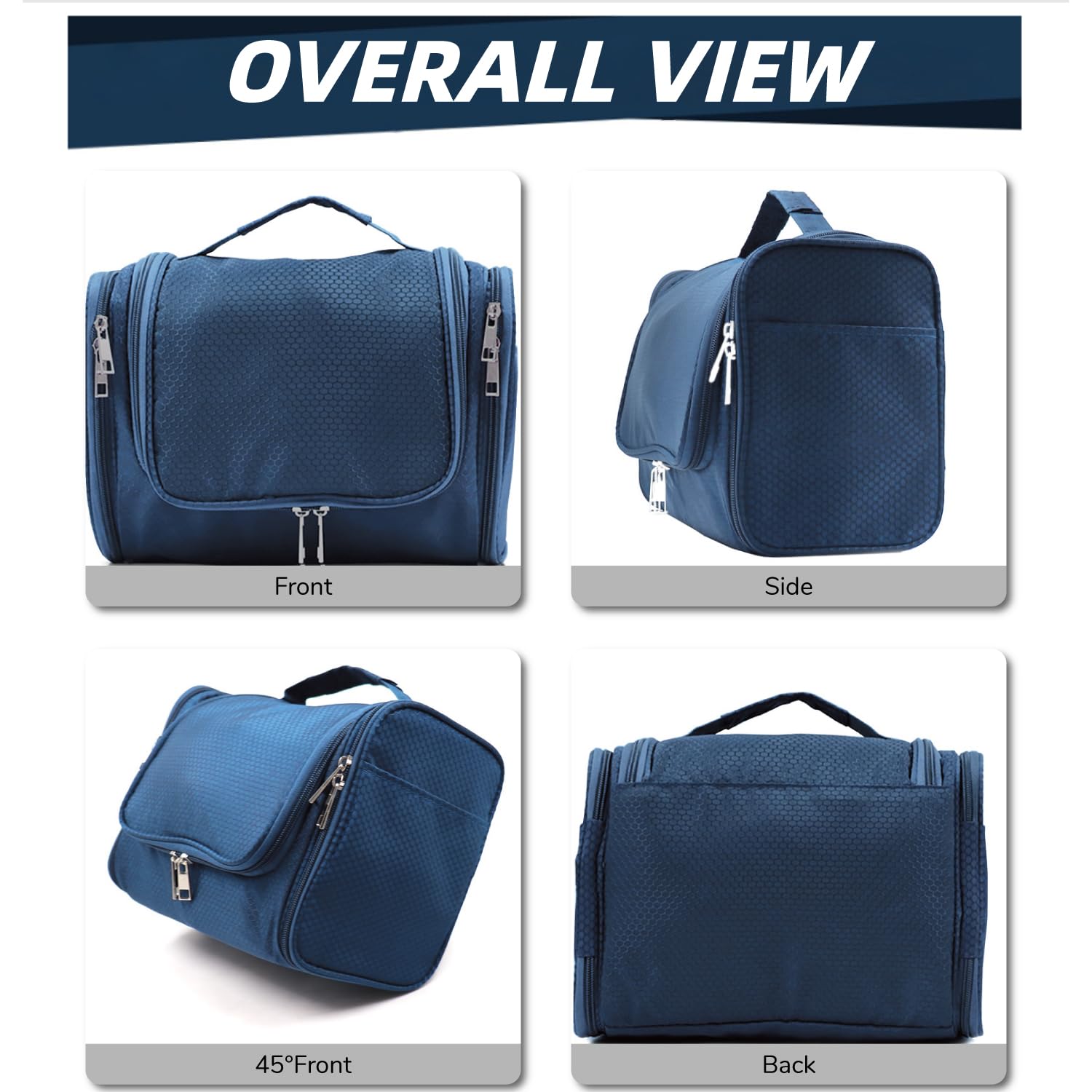 Buruis Large Hanging Toiletry Bag for Women & Men - Waterproof Travel Cosmetic Organizer with Multiple Pockets for Makeup, Shaving Essentials & Full-Sized Toiletries (Blue) - Perfect for Air Travel, Camping & Gym Use