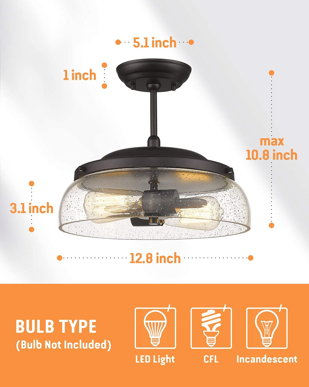 EAPUDEN 3-Light Linear Chandelier & 2-Light Farmhouse Ceiling Light in Oil Rubbed Bronze with Seeded Glass - Modern Kitchen Island Lighting, Dining Room, Foyer, Hallway, Entryway - Perfect for Farmhouse, Rustic & Industrial Home Decor
