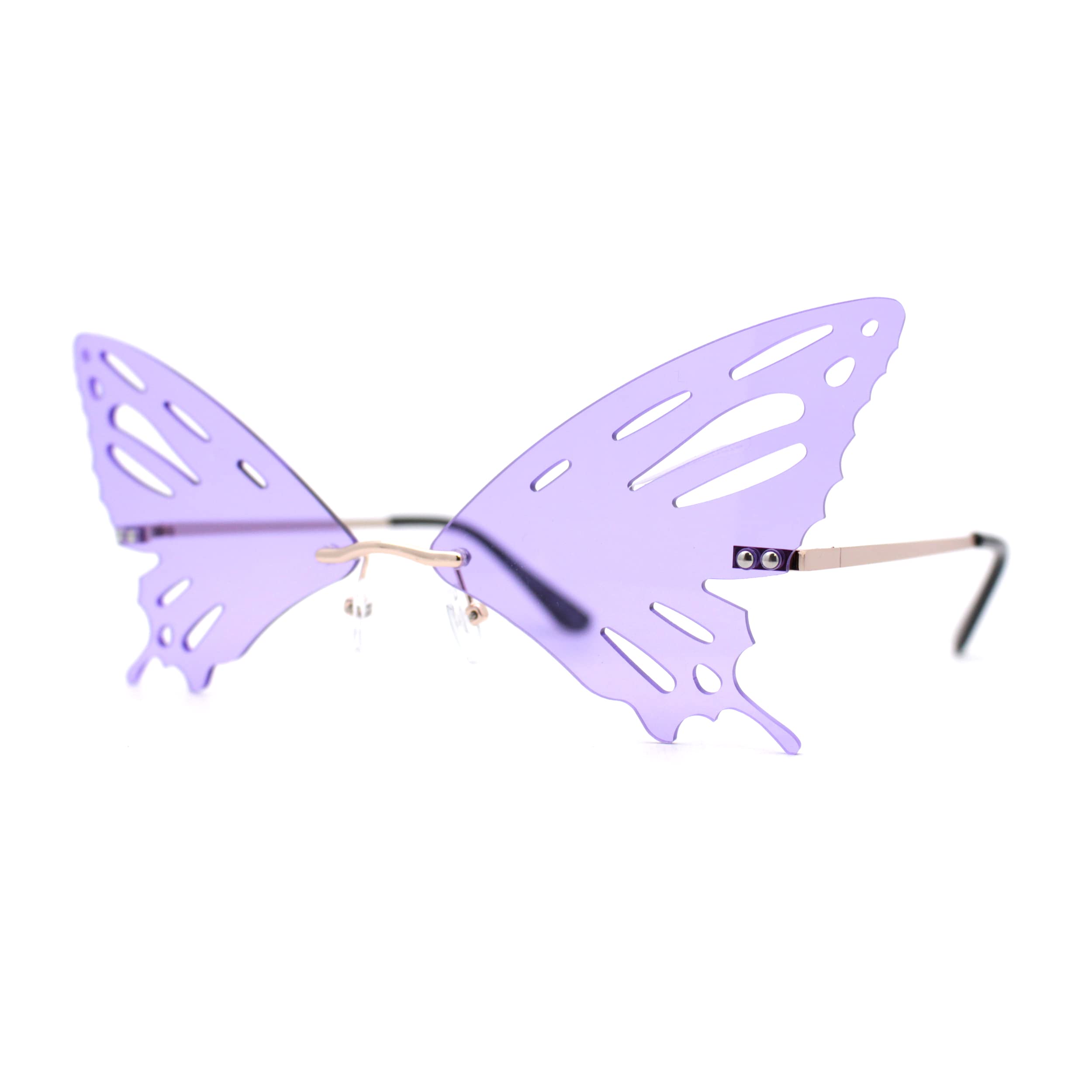 Butterfly Wing Rimless Sunglasses for Women - Unique Party Shades for Summer, Beach, and Festival Outfits - Trendy UV Protection Eyewear