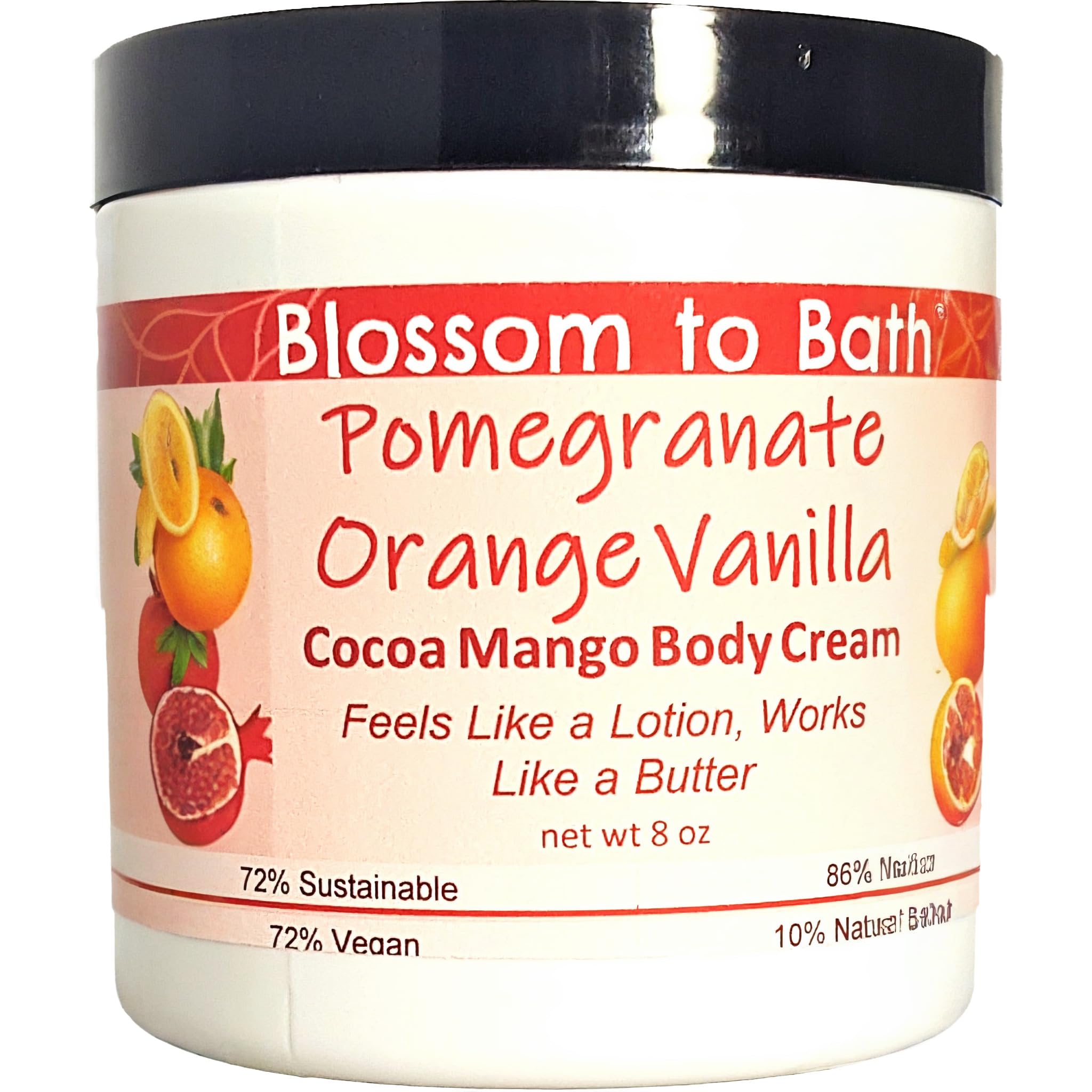 Natural Pomegranate Orange Vanilla Cocoa Mango Body Cream (8oz) - Moisturizing Lotion & Body Butter with Juicy Fruity Scent - Perfect for Dry Skin Care & Daily Hydration