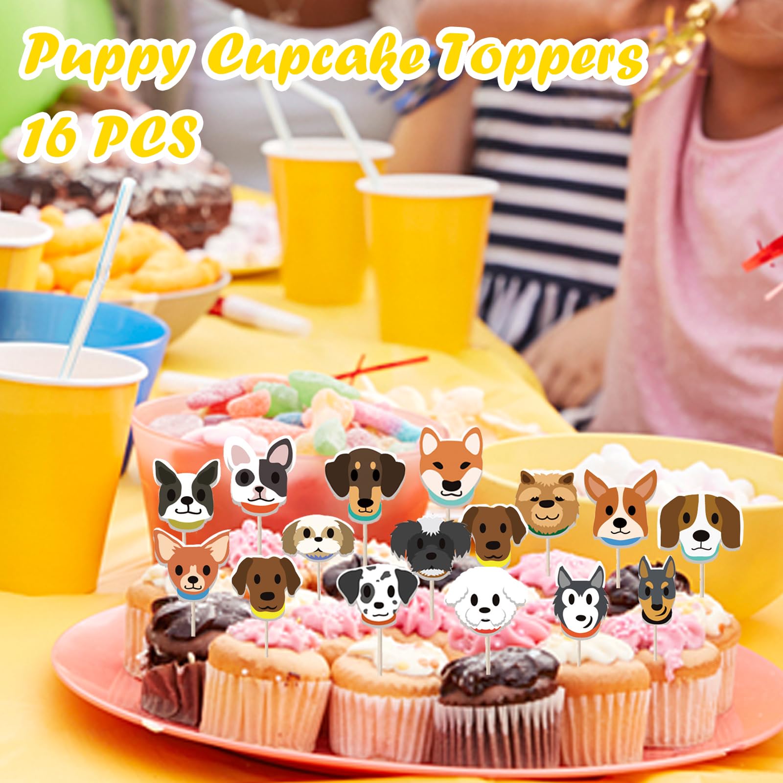 16pcs Dog Face Cupcake Toppers - Puppy Birthday Party Decorations for Dog Adoption, Pet Theme Cakes & Cupcakes | Perfect for Birthday Parties, Baby Showers & Pet Celebrations