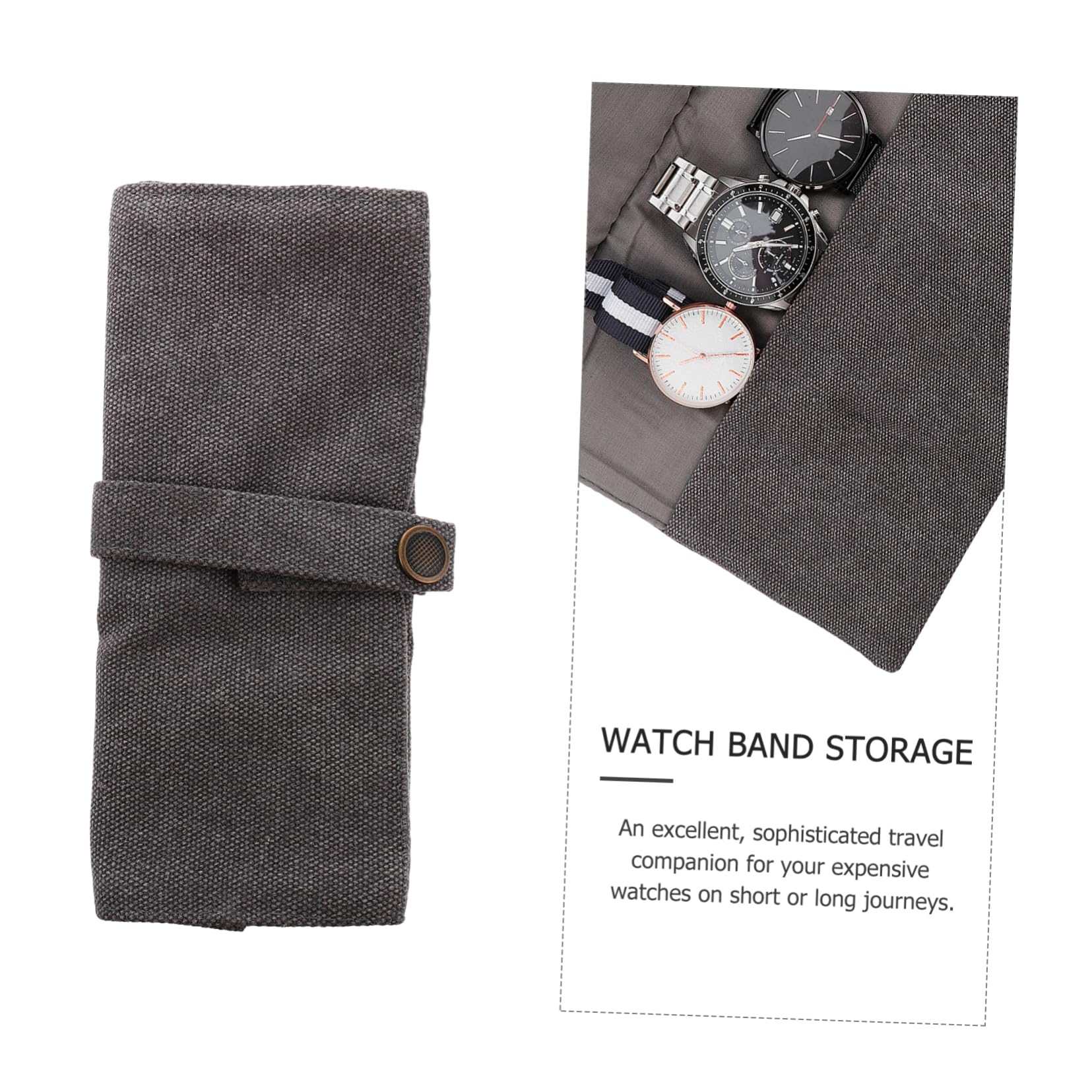 TENDYCOCO 3-Piece Watch Storage Organizer Bag with Hidden Compartment - Waterproof Travel Tote for Women, Jewelry Roller & Smartwatch Case - Perfect for Vacuum Sealing, Air Travel & Daily Organization (Grey Canvas)