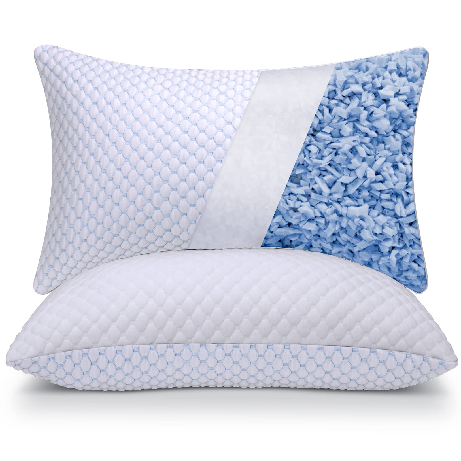 OSBED Shredded Memory Foam Pillow King Size Set of 2 - Cooling Adjustable Loft Pillows for Side, Back & Stomach Sleepers - Firm or Soft Support for Hot Sleepers (20x36 Inches) - Perfect for Bedroom, Guest Room & Travel Use