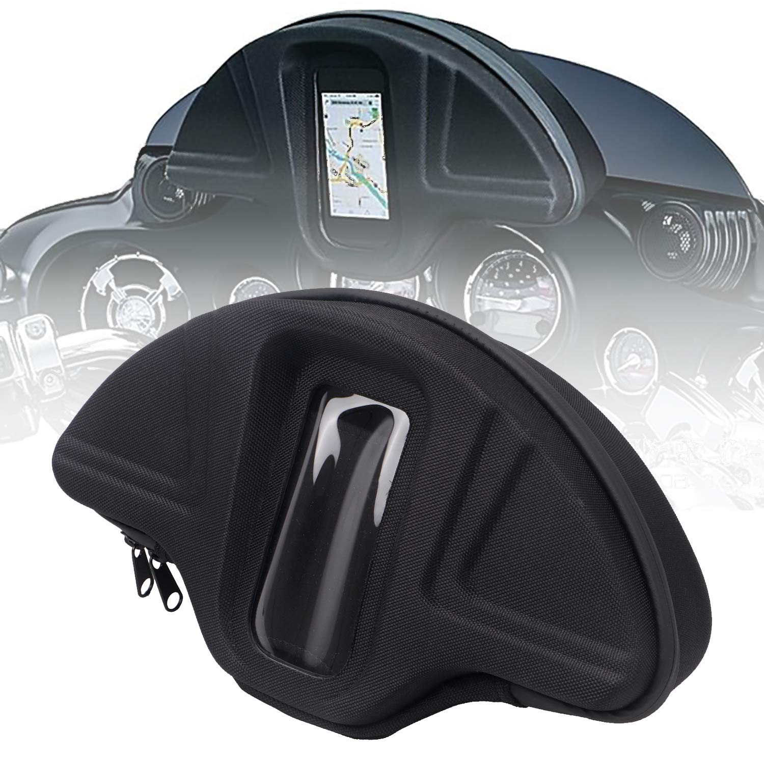 Universal Single Pocket Windshield Bag with Clear Phone Window - Fits 1996-2013 Harley Touring Bikes (Black) | Motorcycle Phone Holder & Storage for Road Trips, GPS Navigation & Easy Access Essentials