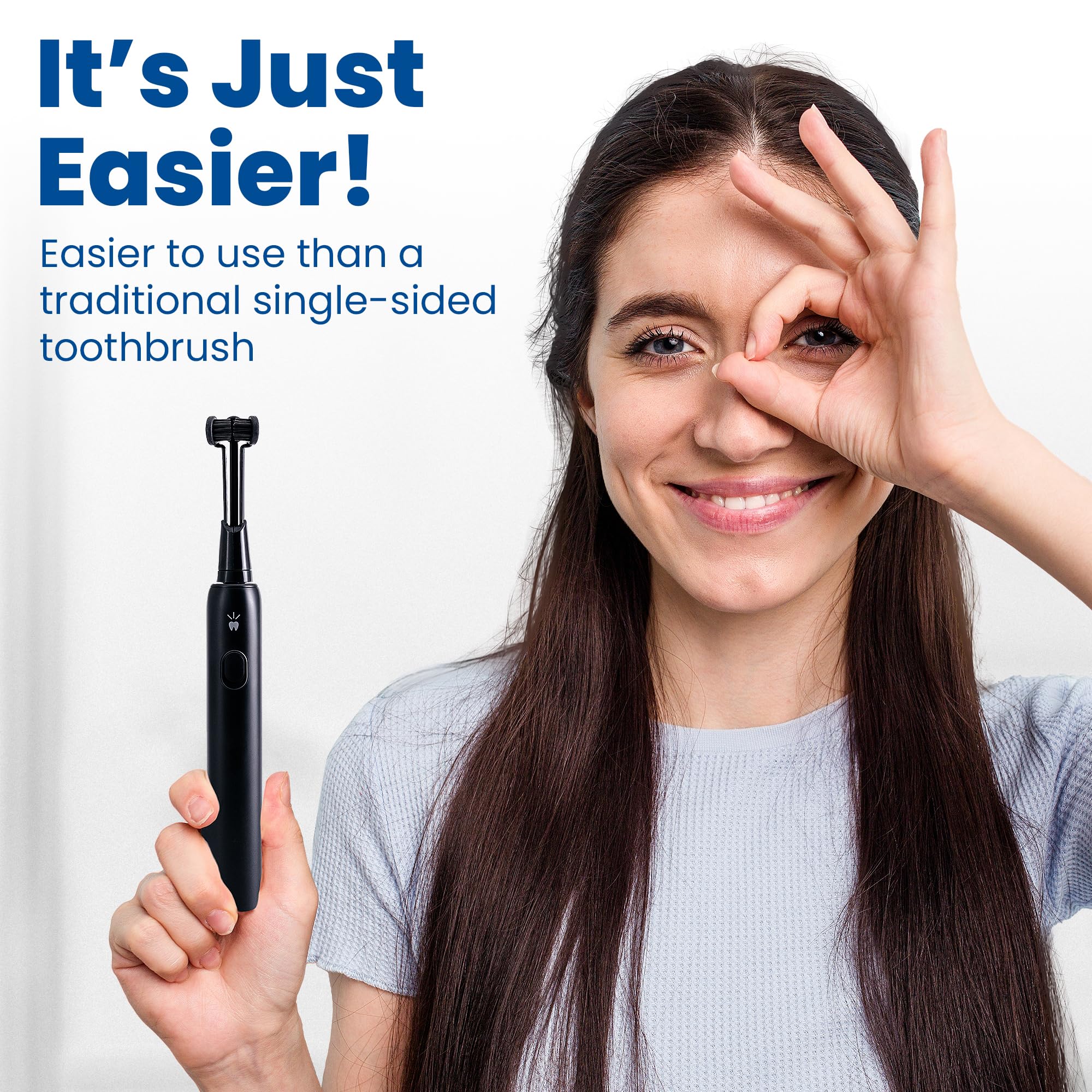 Triple Bristle Max Sonic Electric Toothbrush - 3 Sided Toothbrush with 4 Cleaning Modes | Dentist Recommended Triple Head Toothbrush with Soft Charcoal Bristles | Rechargeable & Waterproof for Travel | Perfect for Deep Cleaning, Whitening Teeth and Gum Care at Home or On-The-Go