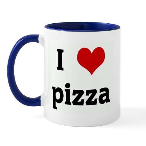 White/Navy Inside - I Love Pizza Mug