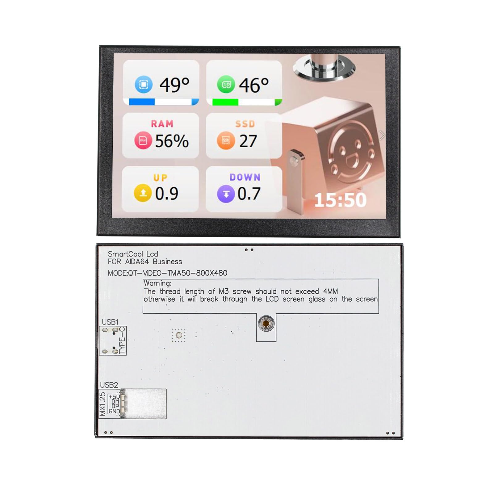 5 Inch USB-C Secondary Screen for PC - Small Desktop Computer Temperature Display Monitor | Dual Screen Setup for Visual Design Editing & PC Case Monitoring