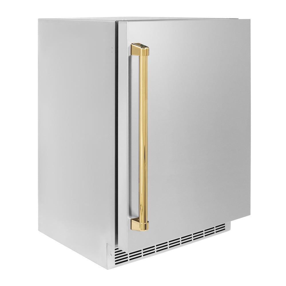 ZLINE Autograph Edition 24 Inch Touchstone 151 Can Beverage Refrigerator - Stainless Steel Door with Gold Handle for Home Bar, Office, or Kitchen (RBSOZ ST 24 G) - Perfect for Storing Beer, Wine, and Drinks