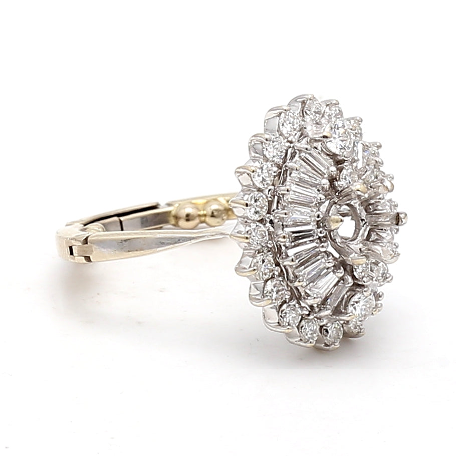 0.98 Carat Tapered Baguette & Round Diamond 14K White Gold Semi Mount Engagement Ring - Perfect for Bridal Sets, Wedding Bands & Anniversary Gifts