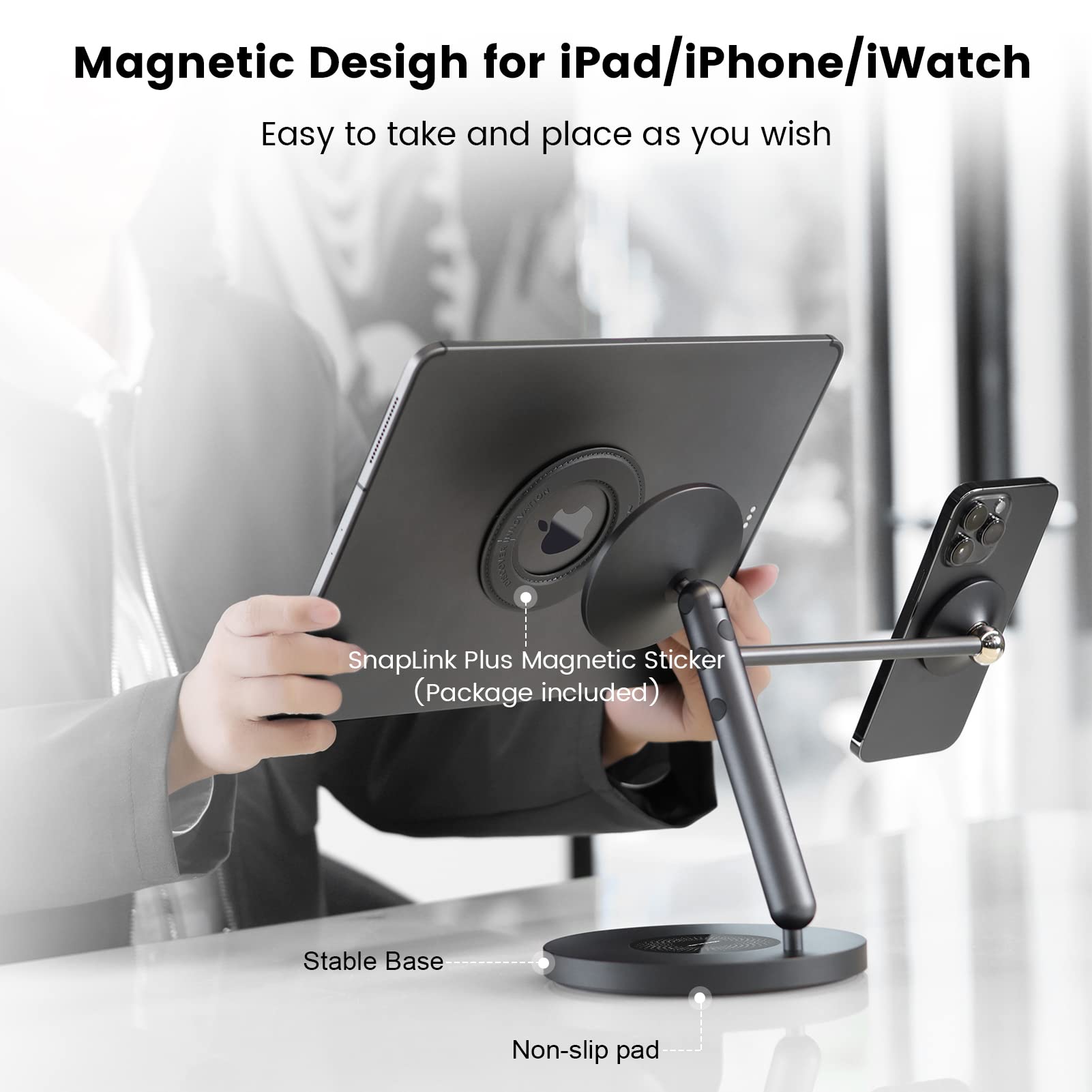 Nillkin Magnetic iPad Stand for Desk - Adjustable Holder for iPad, iPhone, Apple Watch & Headphones | Multi-Screen Workspace Solution | Perfect for Office, Study & Home Entertainment