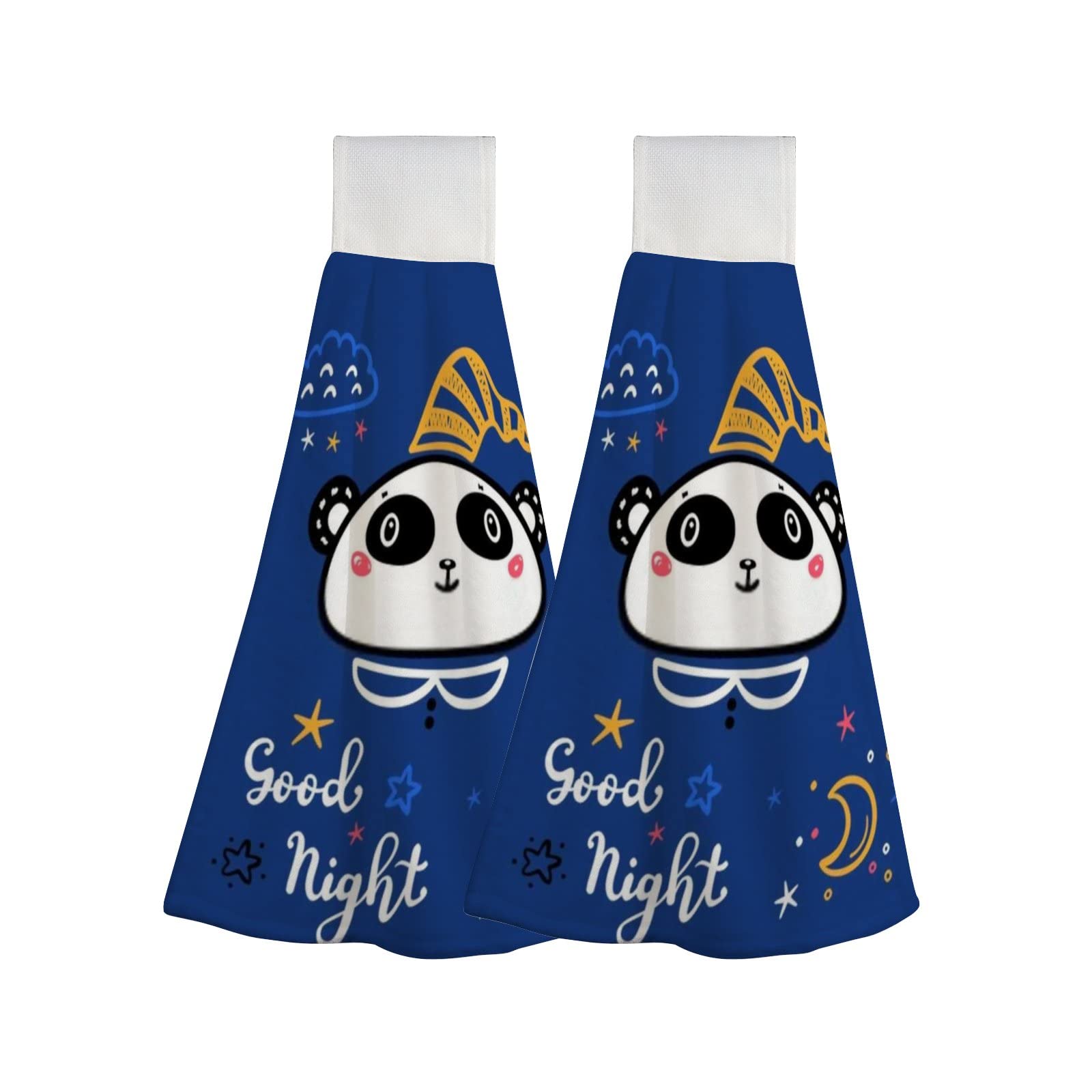 Super Absorbent Kids Panda Bear Hand Towels - 2 Pack, Soft & Machine Washable Hanging Towels with Loop for Kitchen & Bathroom - Perfect for Kids' Bedtime & Bath Time