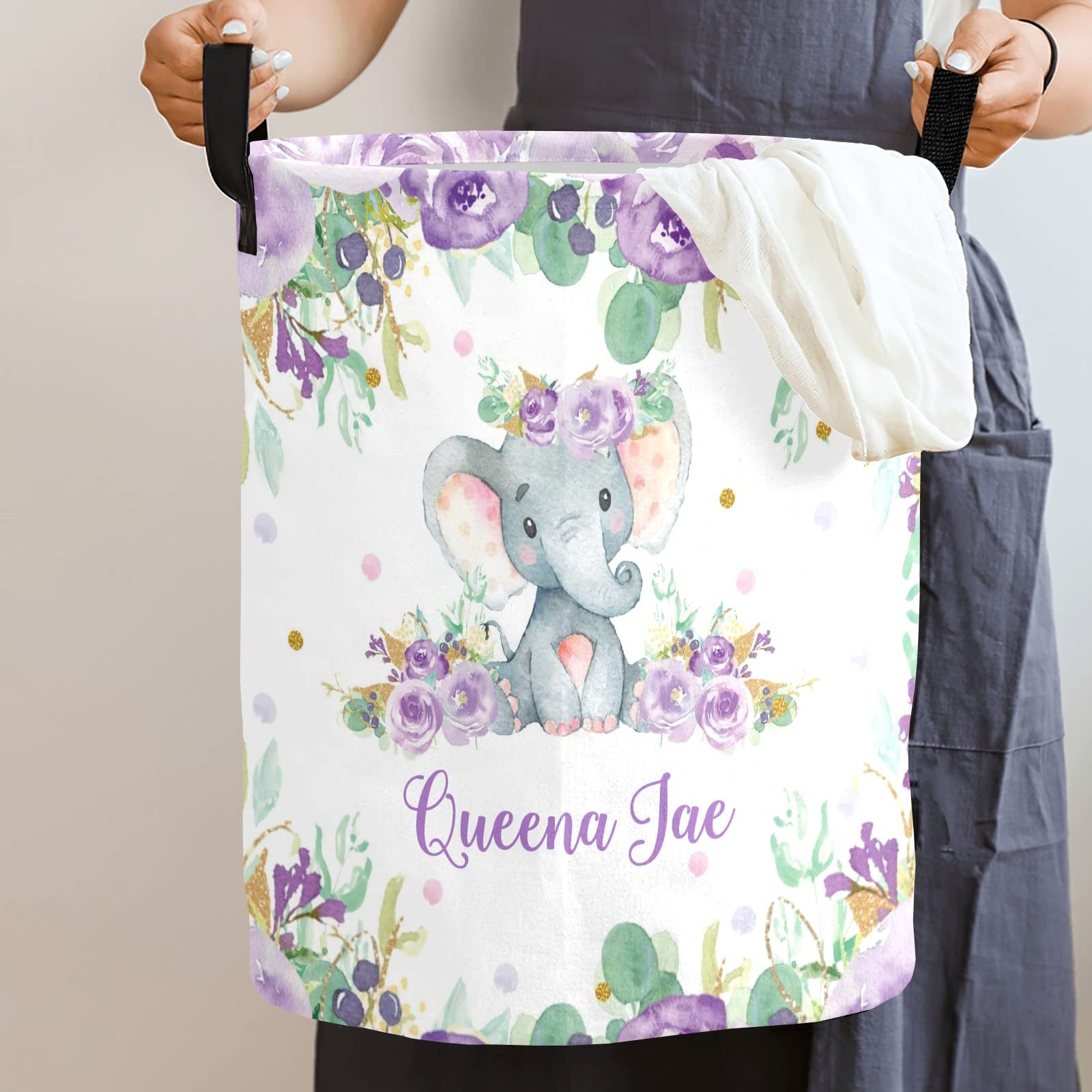Waterproof Purple Floral Elephant Storage Bin - Oxford Fabric Laundry Hamper, Toy Organizer & Nursery Clothes Basket | Perfect for Baby Room, Bedroom Storage & Gift Baskets | Durable Home Organization Solution for Toys, Laundry & Clothes