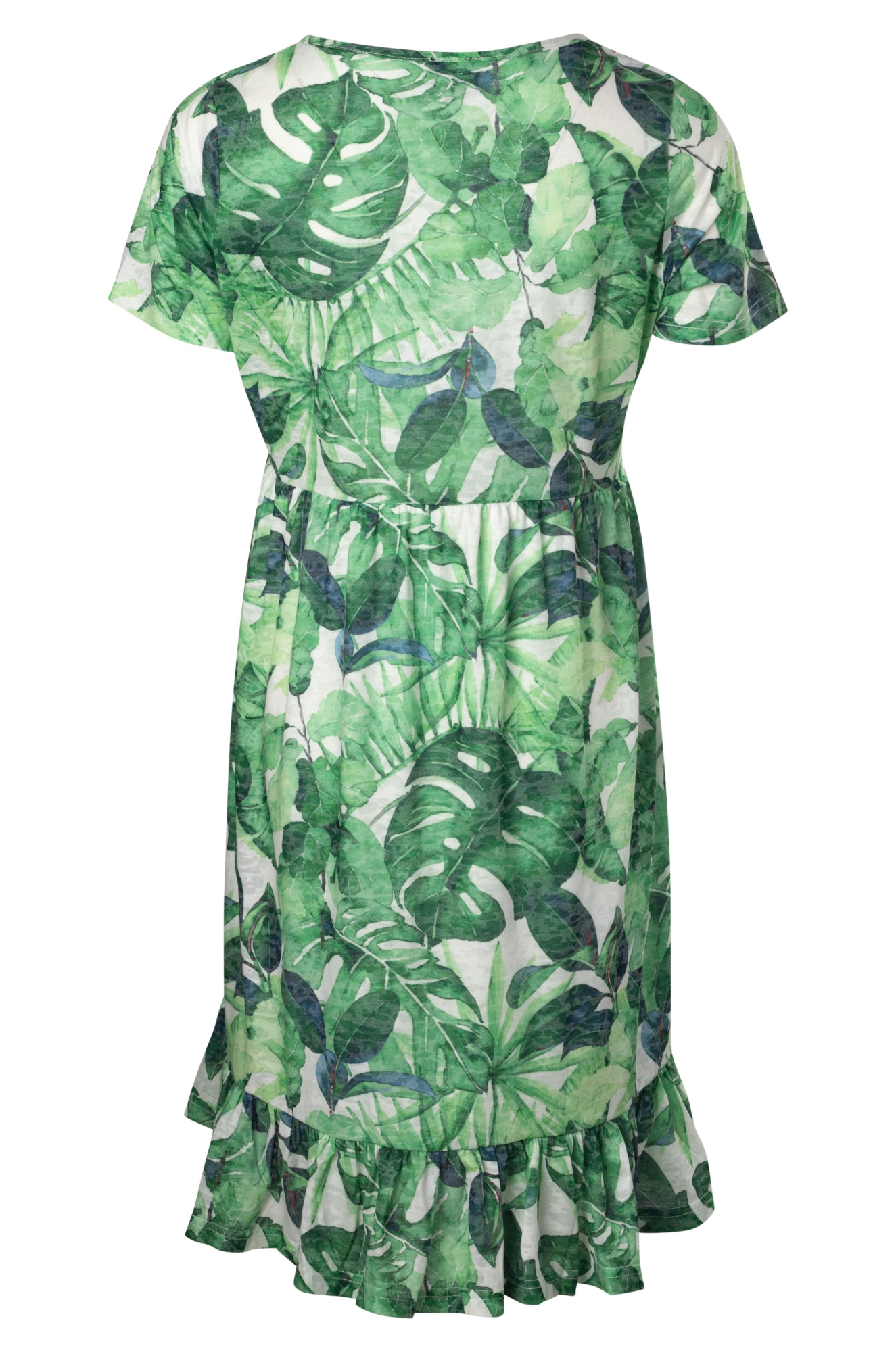 Frill Hem Burnout Dress with Garden Palms Print - Women's Summer Boho Maxi Dress (Style 6057A1) | Perfect for Beach Vacations, Music Festivals & Casual Outings