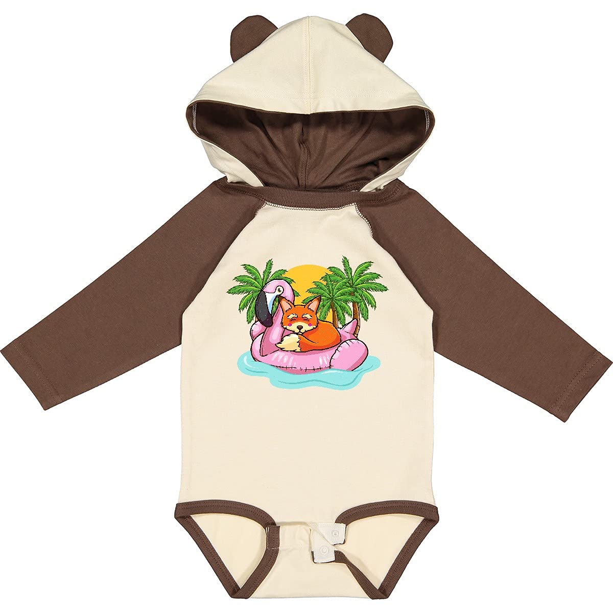Inktastic Women's Fox & Flamingo Tropical Beach Vacation Long Sleeve Creeper - Soft Cotton Baby Bodysuit for Beach Outings, Vacation Photos & Casual Wear