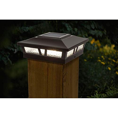 6x6 Brown Aluminum Solar Post Cap Light Set of 2 - Dusk to Dawn Glass Solar Lights for Fence & Deck - Energy Efficient Outdoor Lighting for Garden, Pathway & Yard