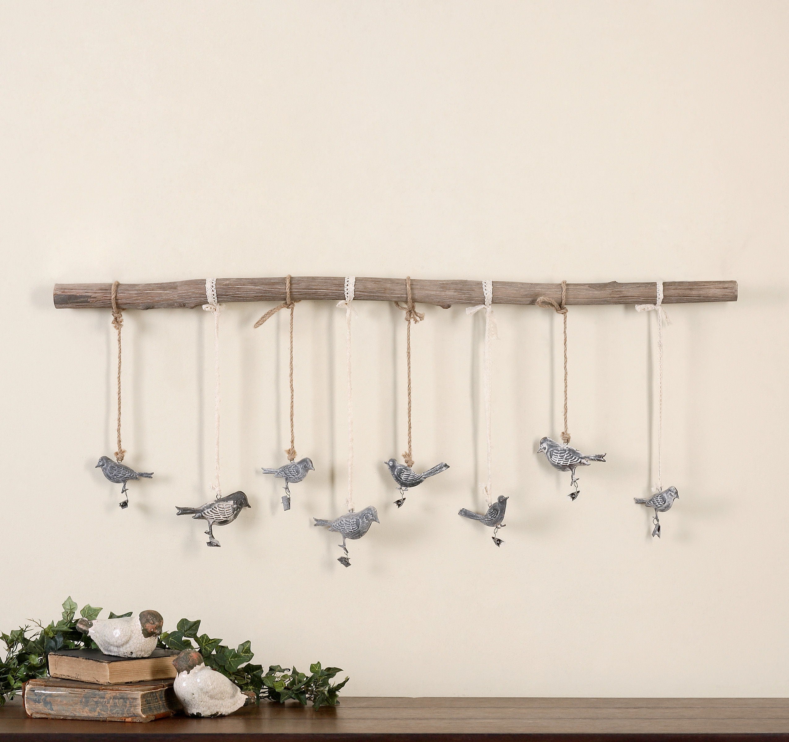 Birds On A Branch Wall Art - Light Brown Handmade Wooden Decor for Living Room, Bedroom & Office - Nature Inspired Home Décor