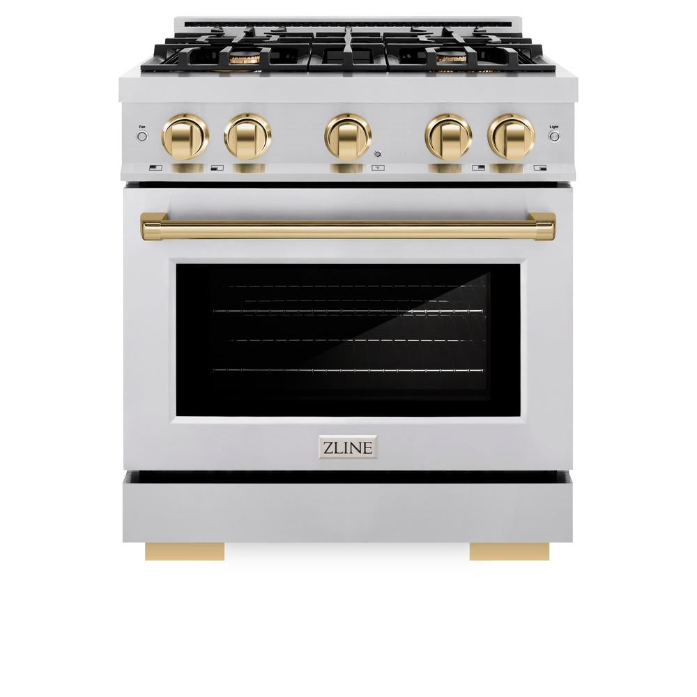 ZLINE Autograph Edition 30-inch 4.2 cu. ft. Dual Fuel Range with 4-Burner Gas Cooktop & Electric Convection Oven - Stainless Steel with Polished Gold Accents (HDRZ 30 G) | Professional Kitchen Appliance for Home Chefs & Cooking Enthusiasts