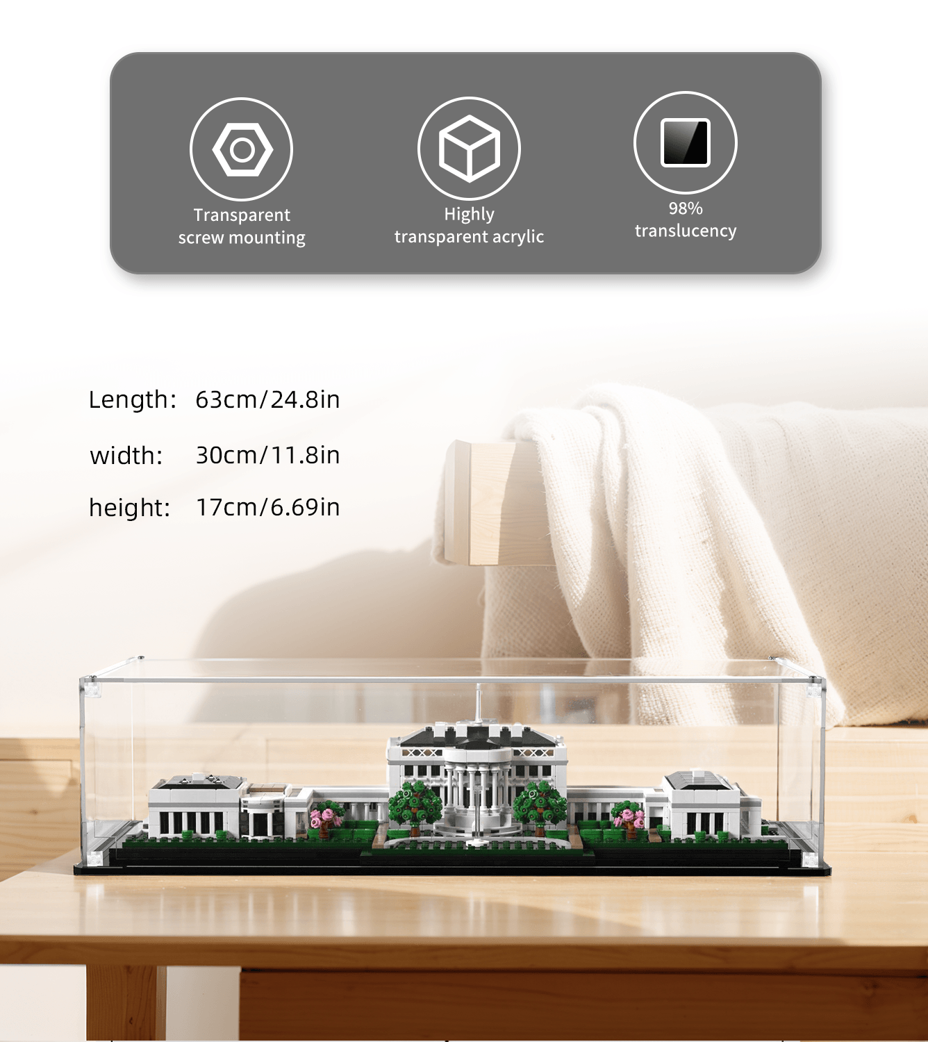 Official LEGO White House 21054 Display Case - Premium Acrylic Showcase for Collectible Building Sets | Perfect for Home Decor, Office Display & Gift Giving