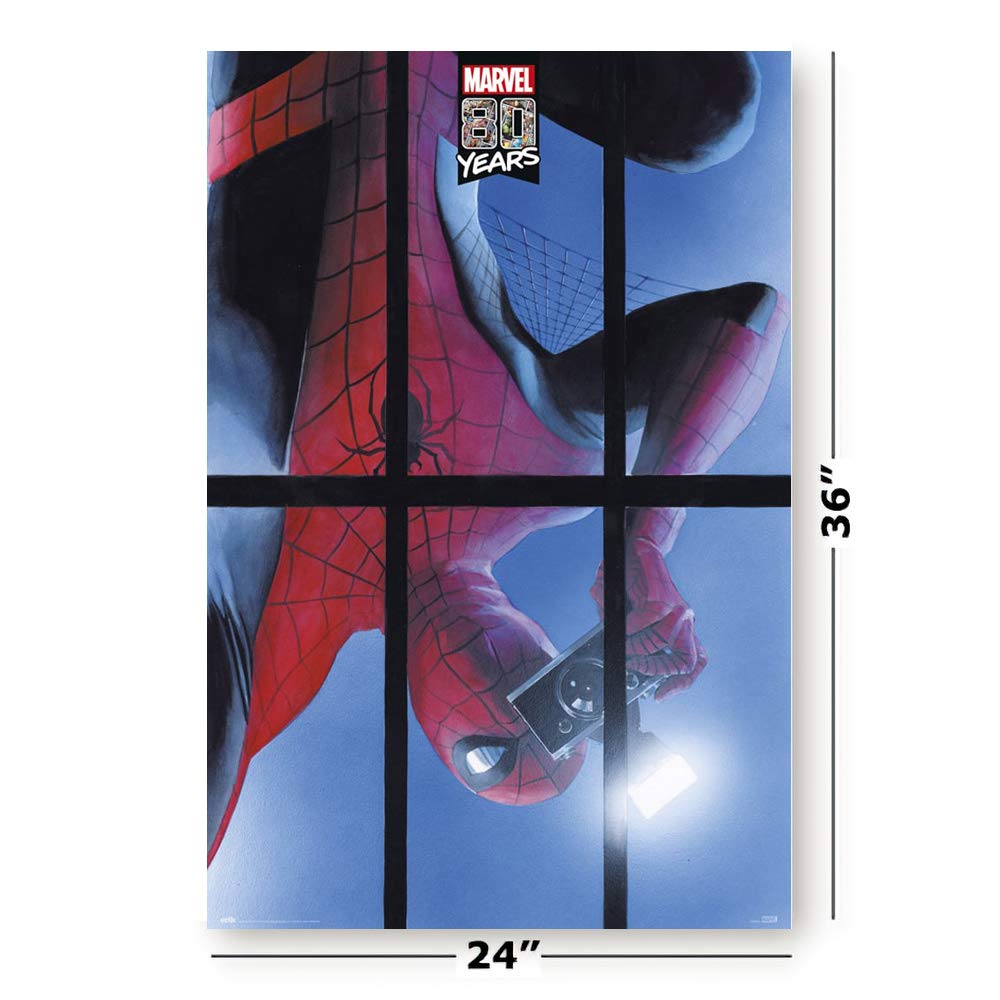 Spider-Man Marvel Comics Poster - Spidey with Camera 80th Anniversary (24x36 Inches) with Clear Poster Hanger - Perfect for Superhero Room Decor, Movie Themed Bedroom & Comic Book Fan Gifts