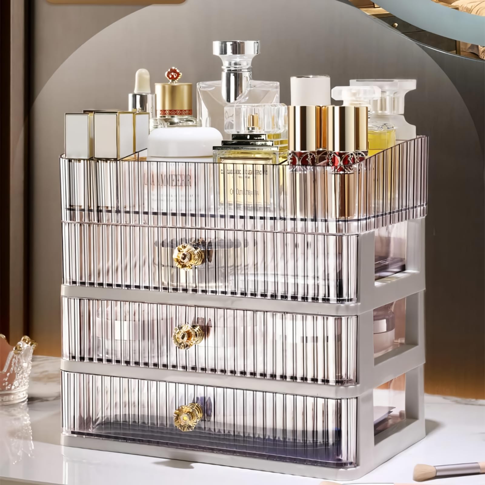 Simbuy 3-Drawer Clear Makeup Organizer - Bathroom & Vanity Storage for Cosmetics, Skincare, Perfume, Toiletries - Perfect for Desk, Dresser, Countertop Organization - Ideal for Home, Salon, and Travel Use