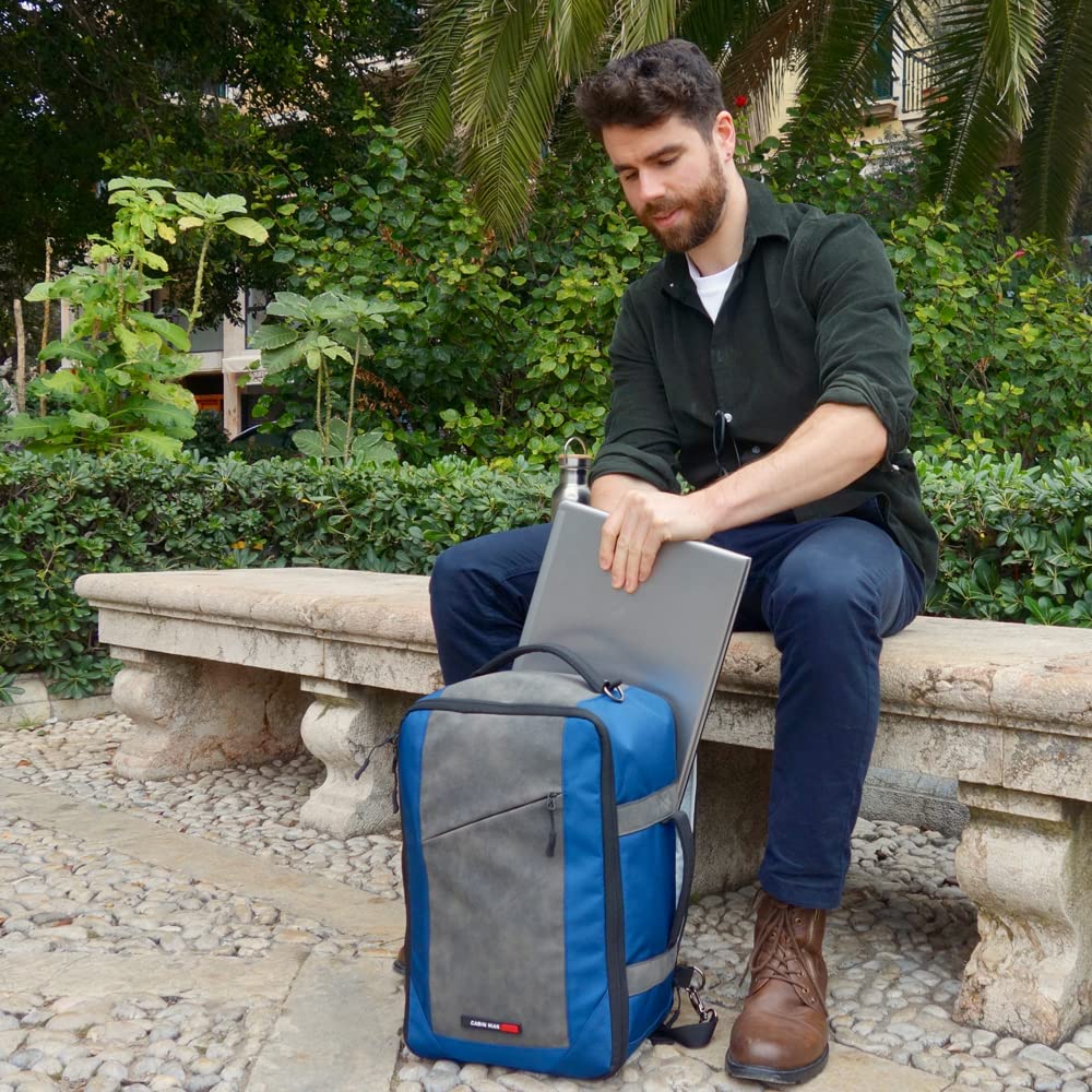 Manhattan XL 16x10x8 Inch Travel Backpack - USB Charging Port, Underseat Carry-On Luggage & Laptop Backpack for Men & Women (Blue) - Perfect for Air Travel, Business Trips & Daily Commute
