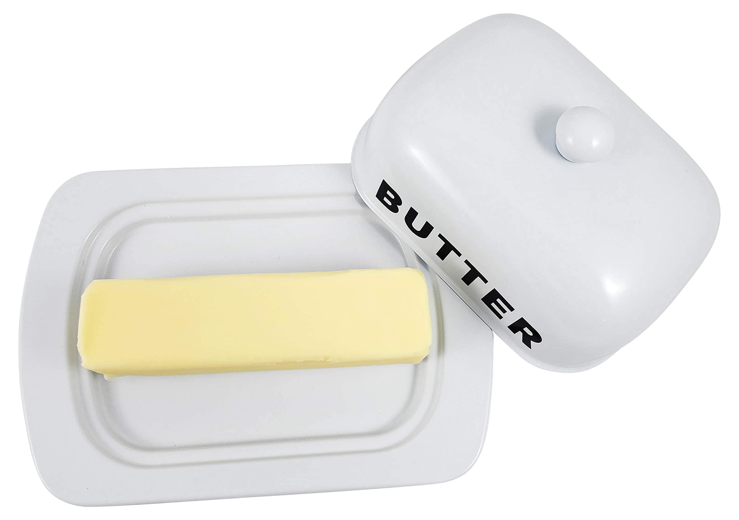 Premium White Metal Storage Canisters & Butter Dish - Airtight Kitchen Containers for Flour, Sugar, Coffee & Spice Organization | Elegant Home Decor for Pantry, Countertop & Dining Table Display