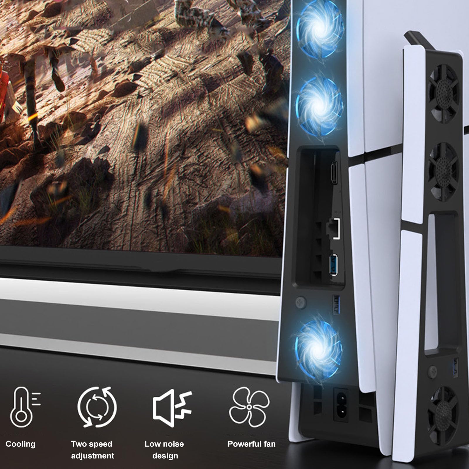 PS5 Slim Cooling Fan - Super Quiet Cooling Station with LED Lights, 2 Adjustable Speed Settings - Perfect for Gaming Sessions & Preventing Overheating