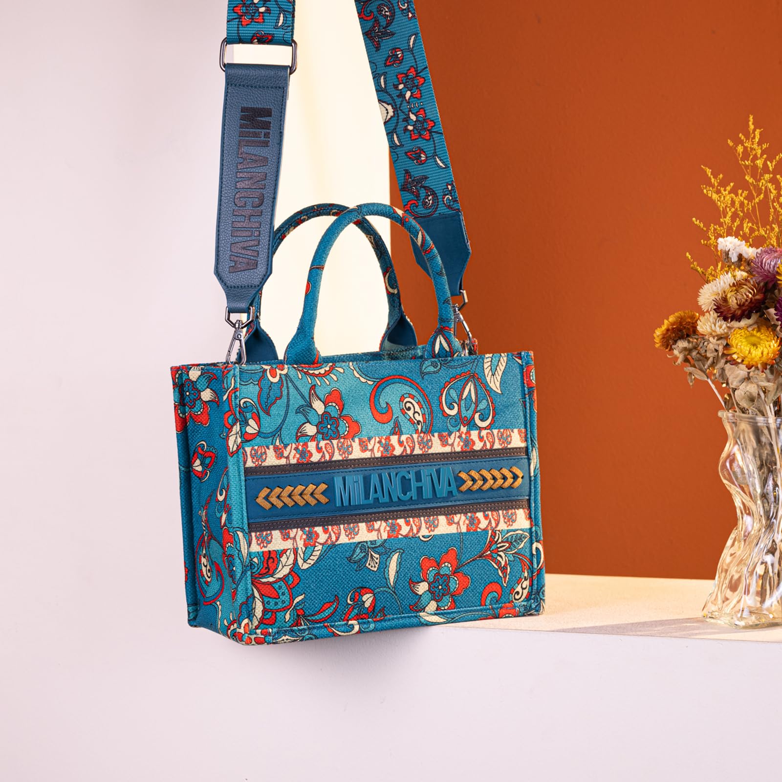 Milan Chiva Floral Tote Bags for Women - Stylish Top-Handle Purse for Work, Travel & Everyday Use