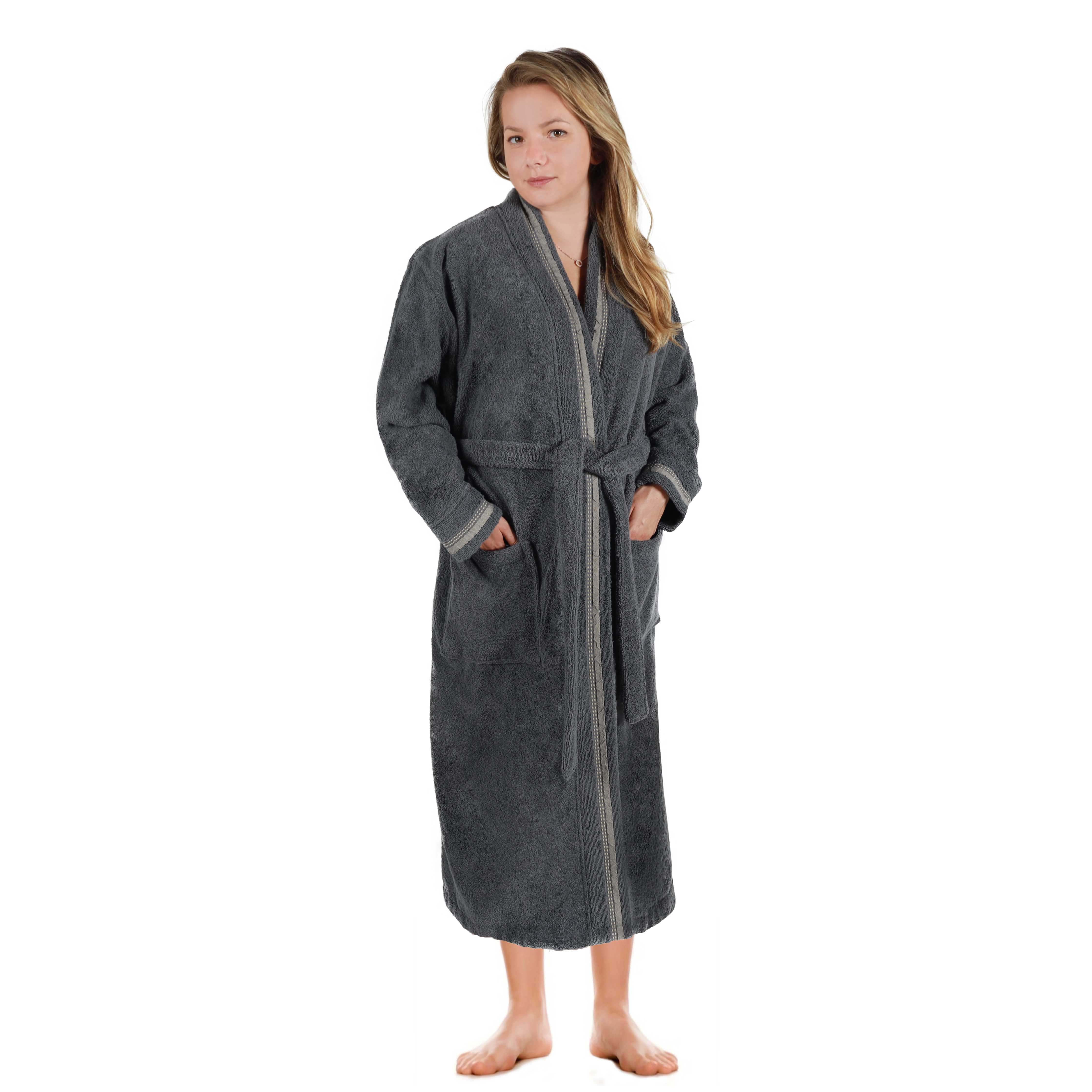 Unisex Cotton Terry Kimono Bathrobe with Embroidery - Soft & Absorbent for Spa, Beach & Home Relaxation