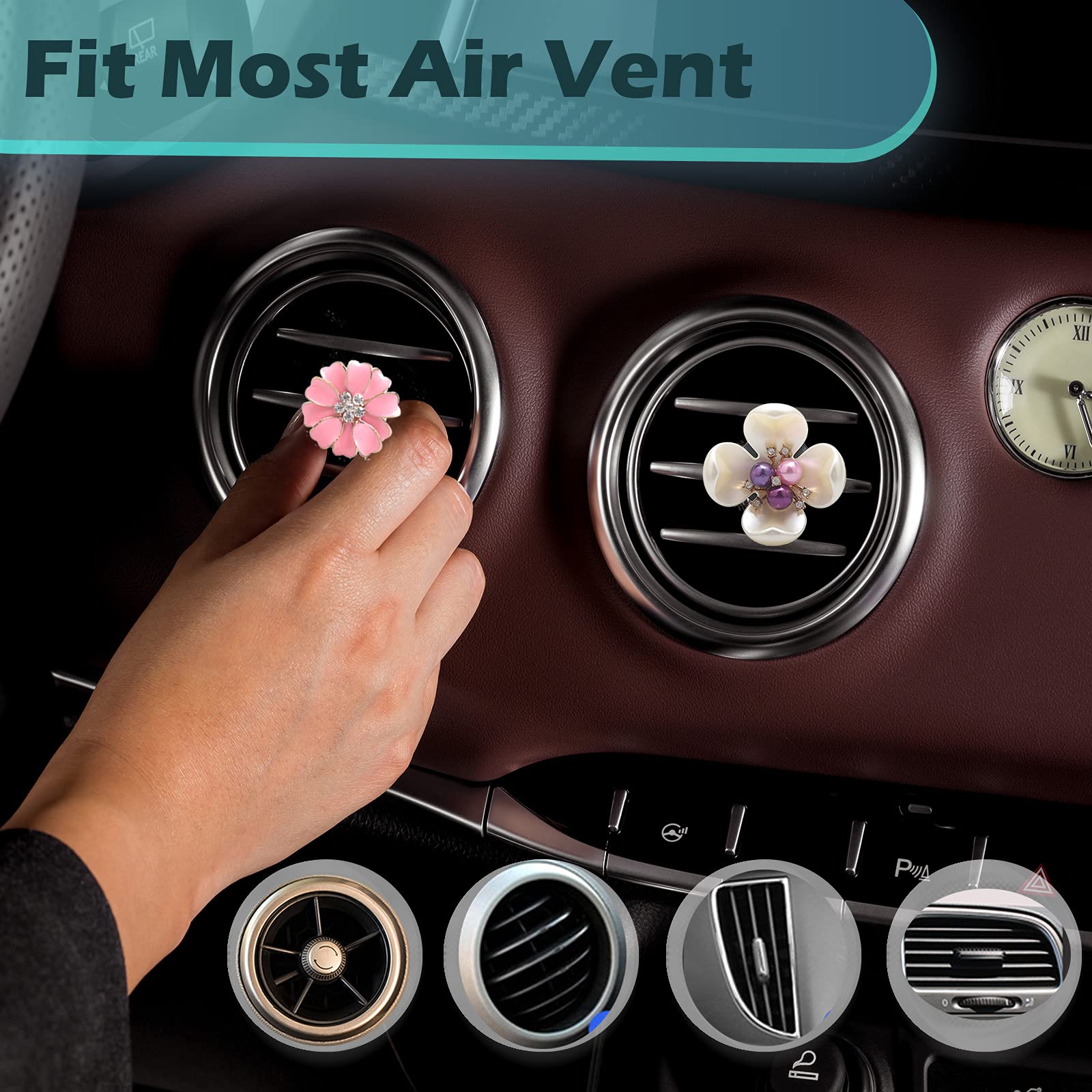 HungMieh 2PCS Rhinestone Car Air Vent Clips - Sparkling High Heel Shoe Charms with Cotton Pads for Fragrance | Elegant Bling Car Accessories for Women | Perfect for Gift, Dashboard Decor & Car Interior Styling