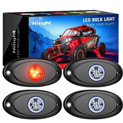 Red LED Rock Lights for Trucks & SUVs - 4 Pack Waterproof Off-Road Lighting Kit - Perfect for Underbody, Wheel Wells & Night Driving