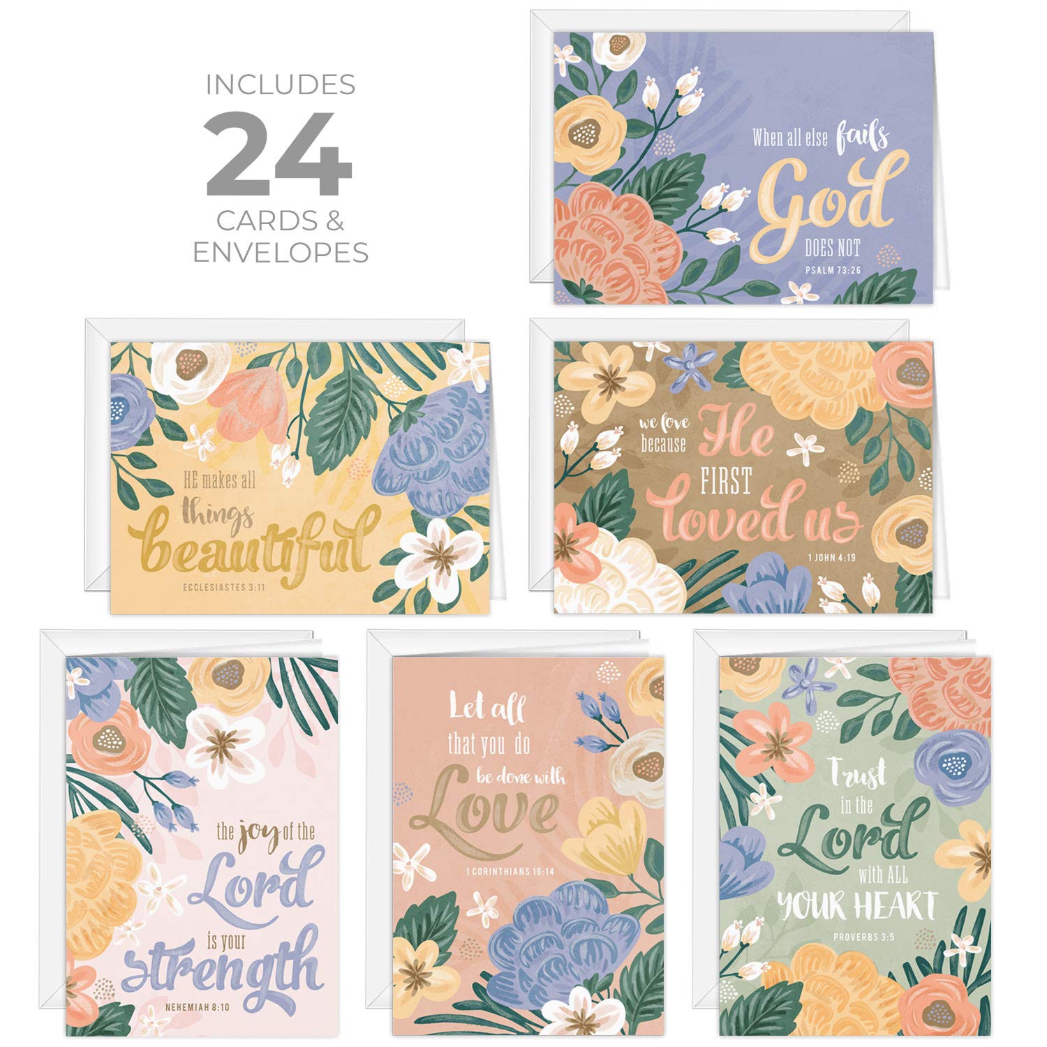 24 Pack Easter Baptism Religious Greeting Cards with Bible Verses - Floral First Communion & Confirmation Note Cards Set (3.5