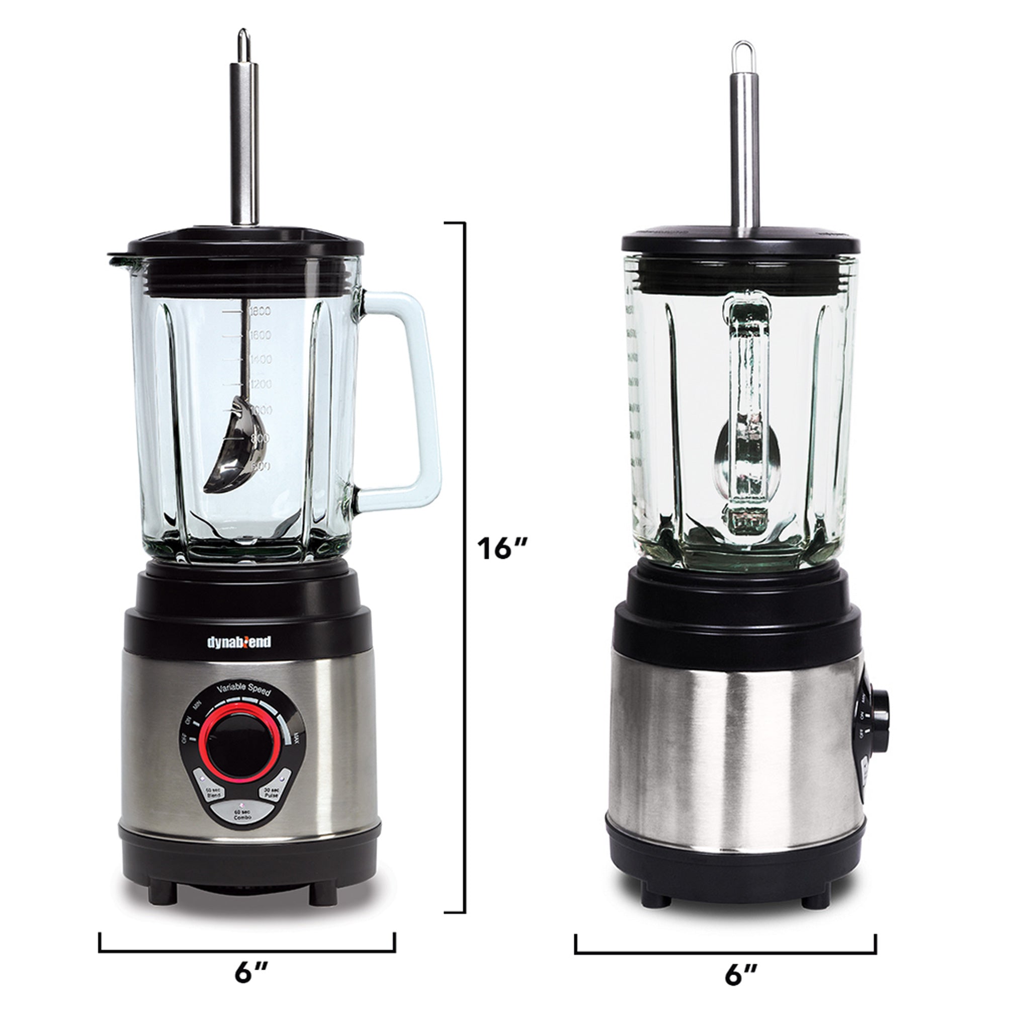 Refurbished Dynablend® Glass Blender with 2 Silicone Suction Lids - Powerful Smoothie Maker for Healthy Drinks, Purees & Cocktails at Home or Restaurant