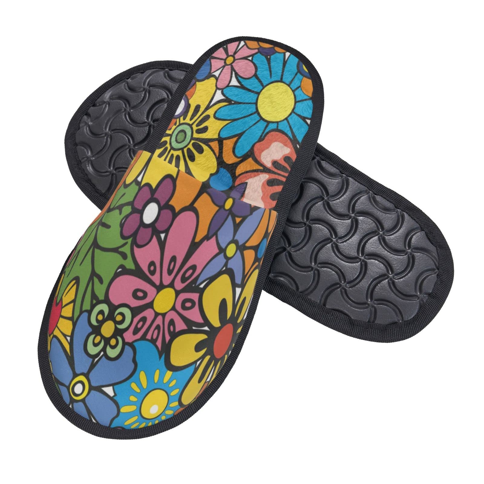 Cozy Hippie Flower Fluffy Indoor Slippers - Warm Winter House Shoes for Men & Women - Perfect for Home, Lounge & Relaxation