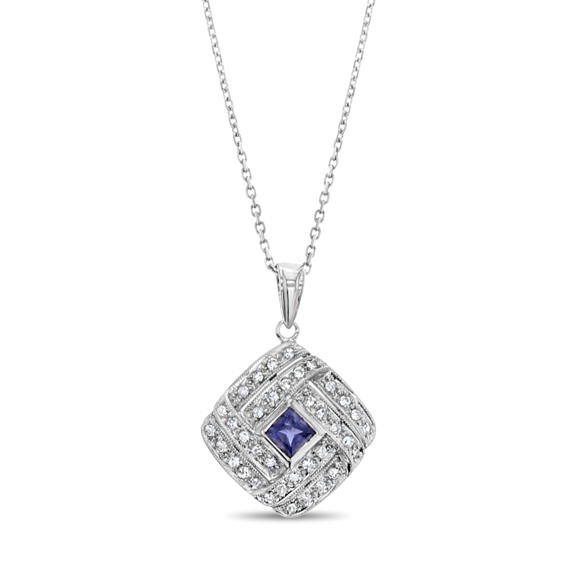 Iolite Diamond Pave Pendant .55cttw 14k Yellow or White Gold Necklace - Elegant Jewelry Gift for Women, Perfect for Anniversaries, Birthdays & Special Occasions