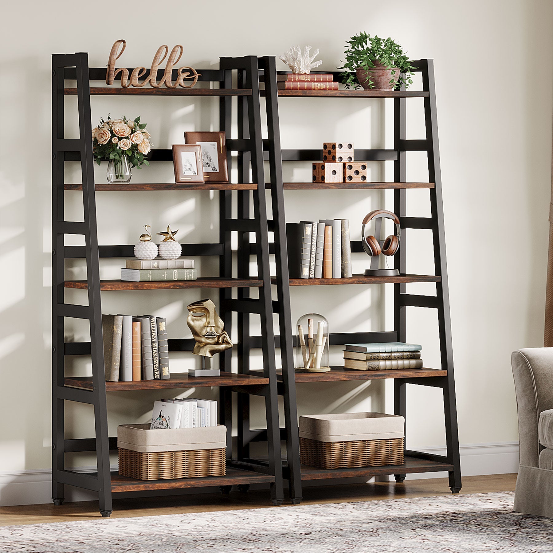 5 Tier Bookshelf - Modern Ladder Bookcase with Storage Shelf, Wooden Display Shelf for Living Room, Bedroom, Home Office - Perfect for Organizing Books, Decor & Storage Needs