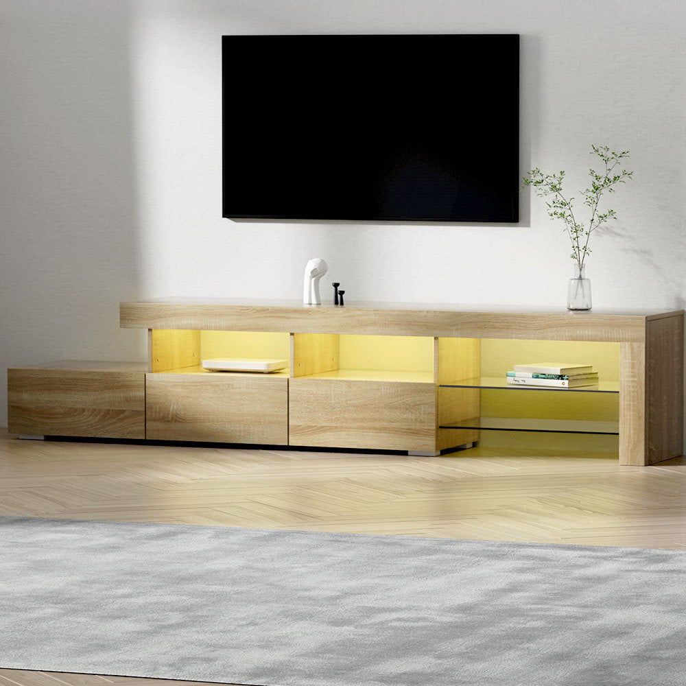 Artiss 86-Inch Entertainment Unit TV Stand with LED Lights - Solid Pine Wood TV Cabinet for Living Room, Bedroom & Home Theater
