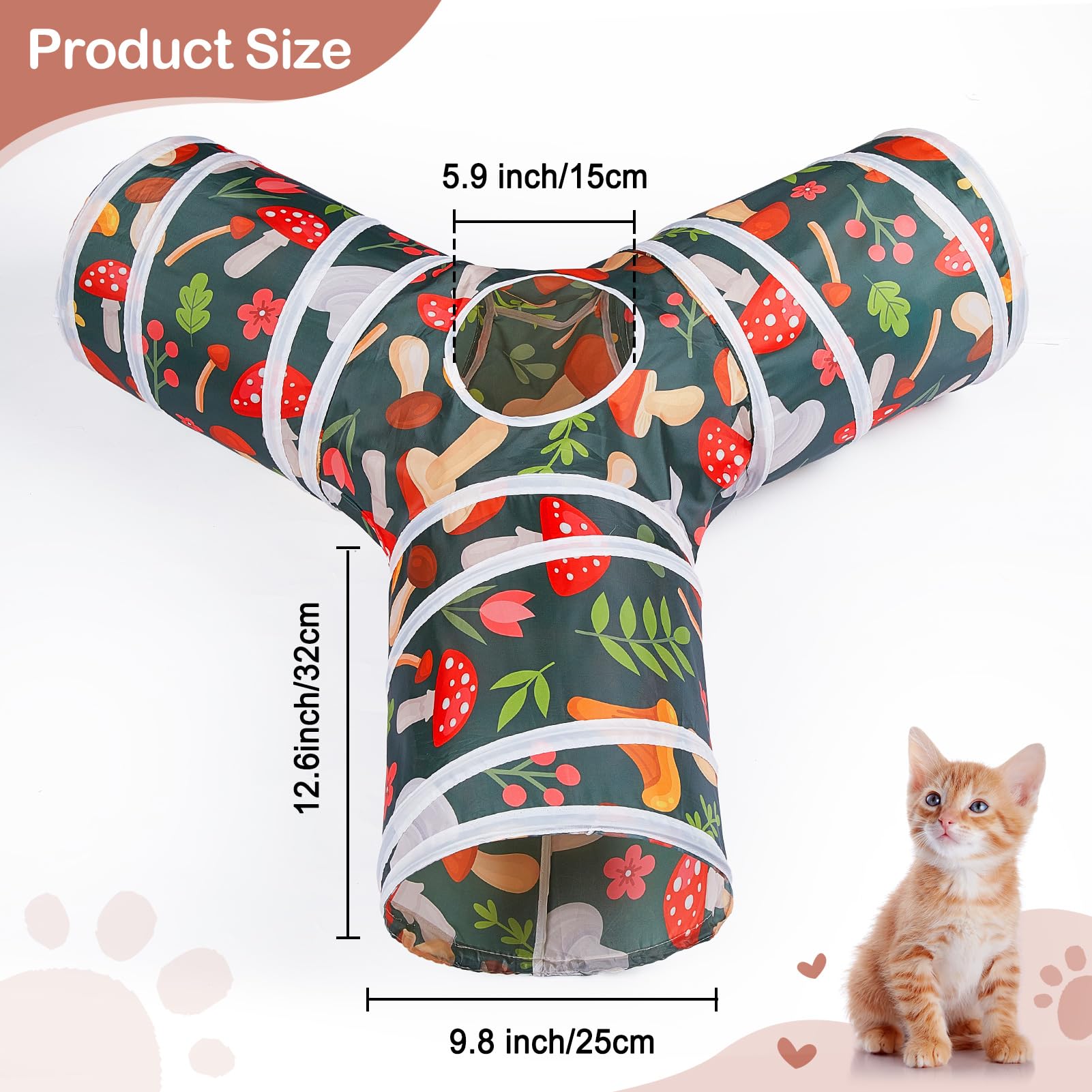 3-Way Peekaboo Cat Tunnel - Foldable Indoor Cat Cave with Toy Ball for Cats, Kittens, Rabbits & Small Pets | Interactive Play & Hideaway for Kittens, Puppies & Guinea Pigs | Perfect for Playtime, Exercise & Stress Relief