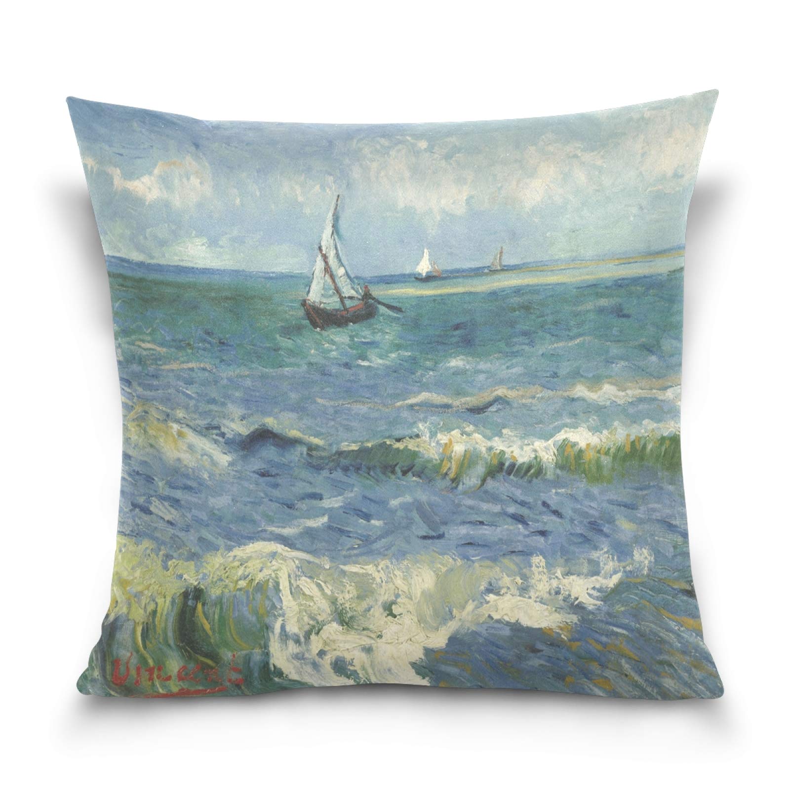 Van Gogh Sailboat Square Pillow Covers 20x20 Inch - Decorative Throw Pillow Cases for Sofa, Couch, Bed - Farmhouse & Home Decor - Perfect for Living Room, Bedroom, Nursery & Cozy Spaces