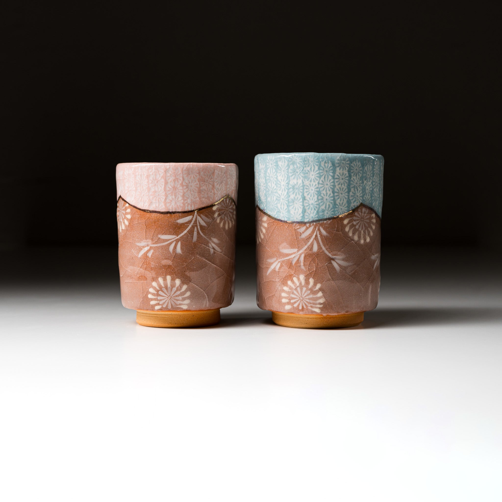 Handmade Kyoto Kiyomizu Ware Pair Tea Cups - Traditional Japanese Karakusa Pattern Ceramic Set for Matcha, Sencha & Tea Ceremonies