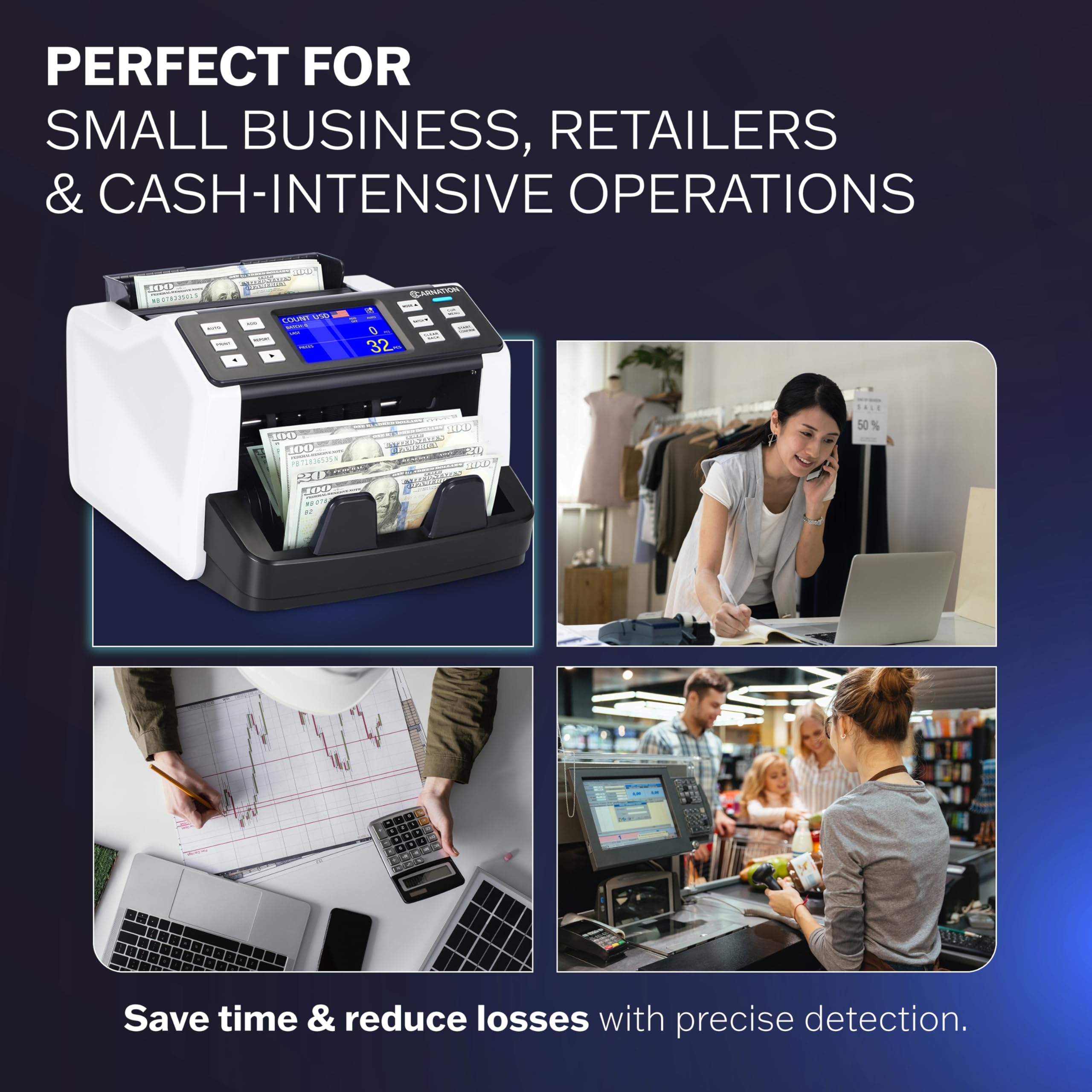CR5 Mixed Denomination Money Counter Machine with UV/MG/IR/DD Counterfeit Detection for USD, EUR, MXN, GBP & CAD - High-Speed Bill Counter for Banks, Retail Stores & Cash-Intensive Businesses