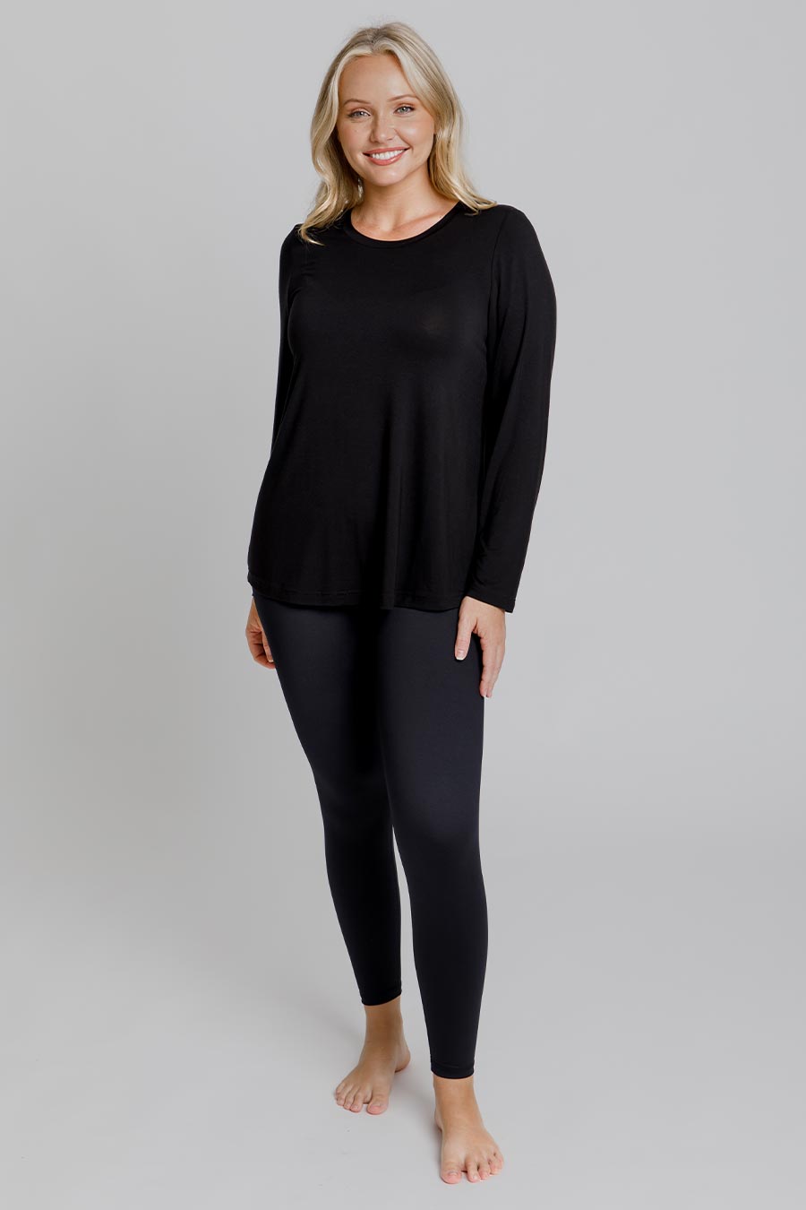 Classic Black Bamboo Long Sleeve Top for Women - Soft & Comfortable Eco-Friendly Shirt for Casual Wear, Yoga & Everyday Outfits