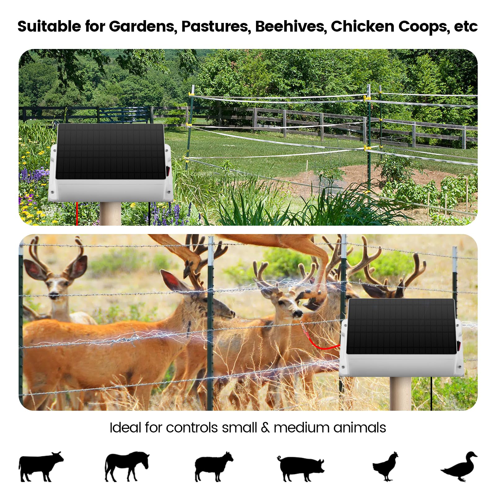 Briidea 5.6 Mile Solar Electric Fence Charger - 0.2 Joules Output, IP66 Waterproof for Outdoor Use - Keep Predators Away & Protect Livestock, Gardens, Farms - Energy Saving Solar Powered Fence Energizer