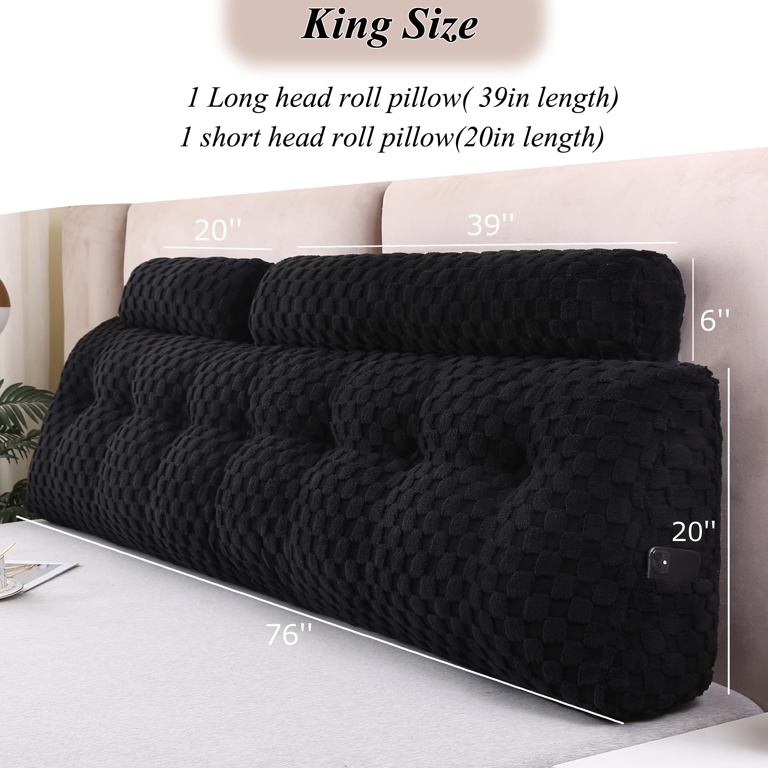 **Wedge Headboard Pillows Set - Long & Short Bolster Pillows for Bed Backrest, Sitting Comfort - Perfect for Reading, Watching TV, or Relaxing in Bed**