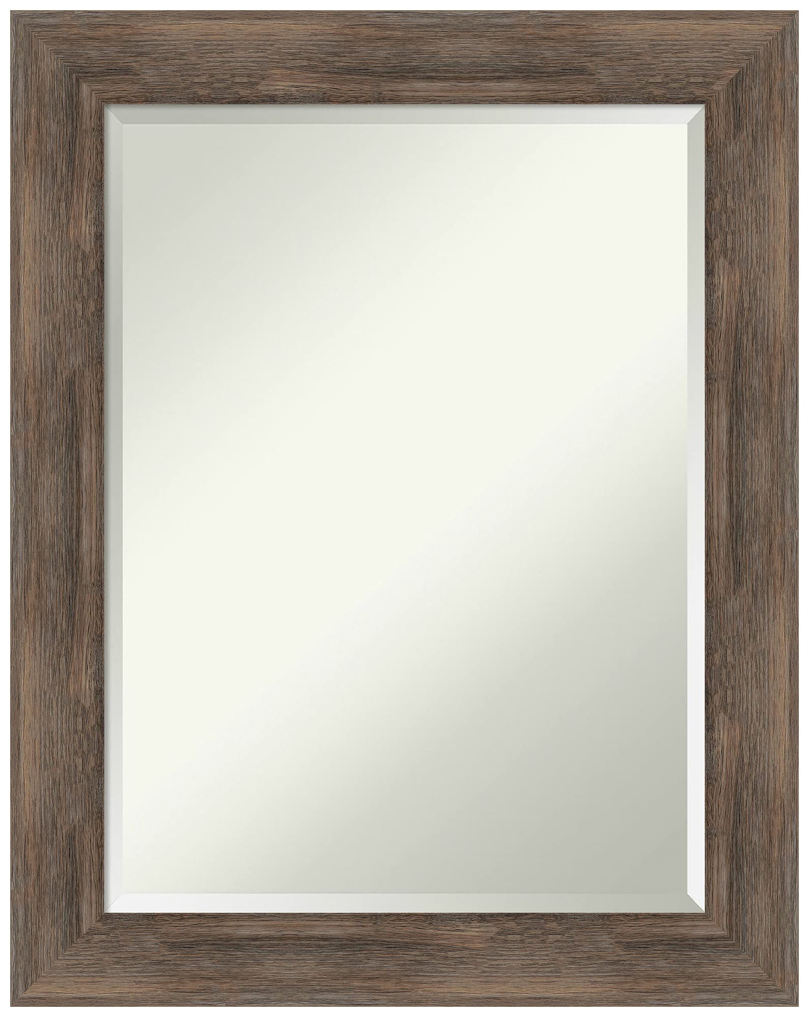 Amanti Art 29x23 Inch Brown Hardwood Mocha Rectangle Bathroom Mirror with Rustic Farmhouse Wood Frame - Horizontal or Vertical Hanging, Beveled Edge - Perfect Over Sink Vanity Mirror for Bathroom Wall Decor (Farmhouse & Modern Style)