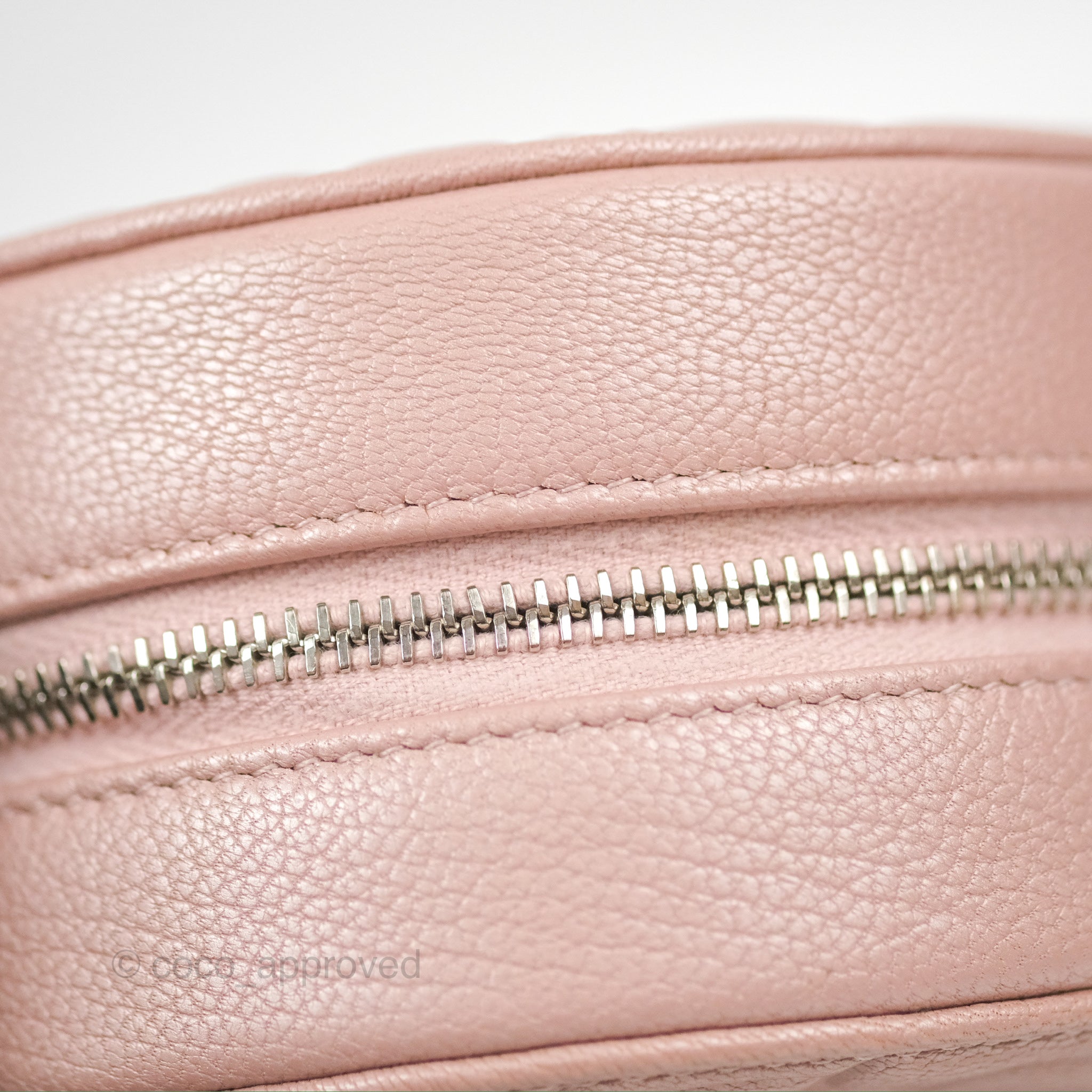 Chanel Camellia Embossed Round Clutch Bag with Chain - Iridescent Light Pink Goatskin Leather & Silver Hardware | Evening Party, Wedding, Special Occasion Accessory